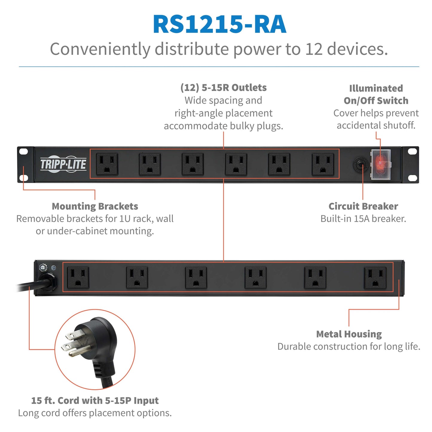 Regleta y Rack Tripp Lite Metal 120V 12 Salidas 1U