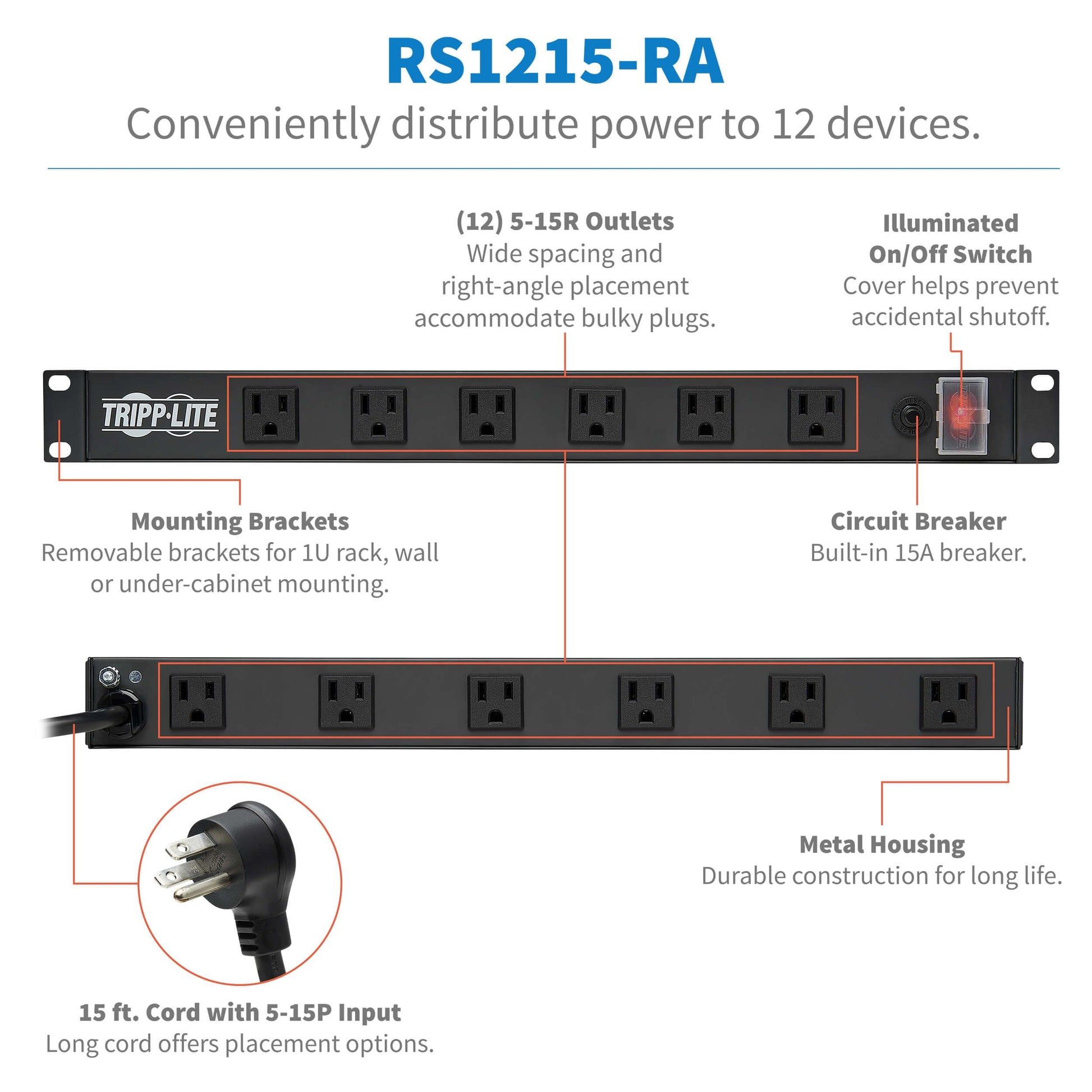 Regleta y Rack Tripp Lite Metal 120V 12 Salidas 1U