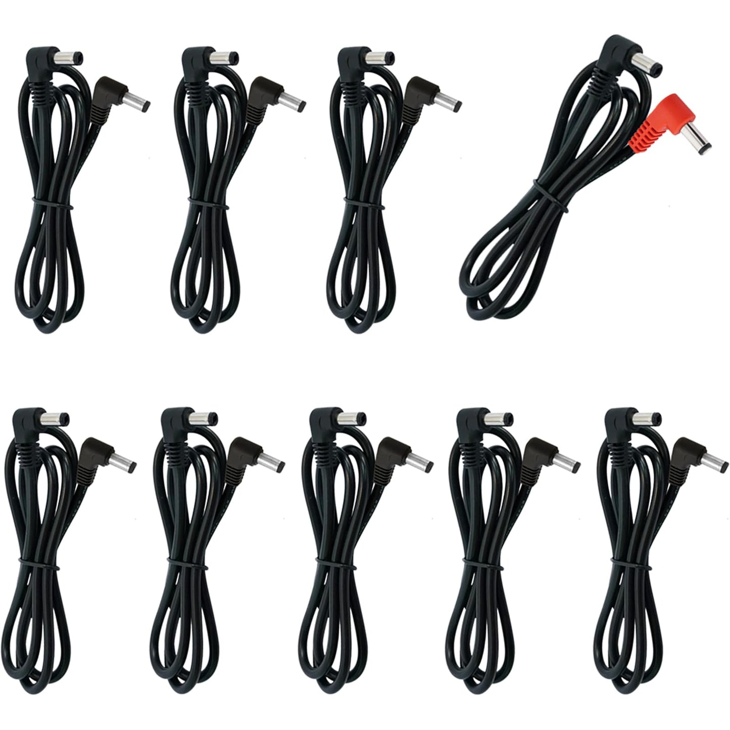 AYCRIT - Cable de alimentación para pedal de guitarra en ángulo recto de 18 pulgadas, 45 cm, cable de alimentación de 5,5 x 2,1 mm, ángulo recto en ambos extremos, paquete de 9, macho a macho
