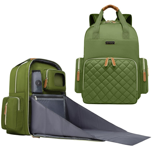 Mochila para Pañales WITSTEP Verde con Estación de Cambio Mediana para Mamás y Papás