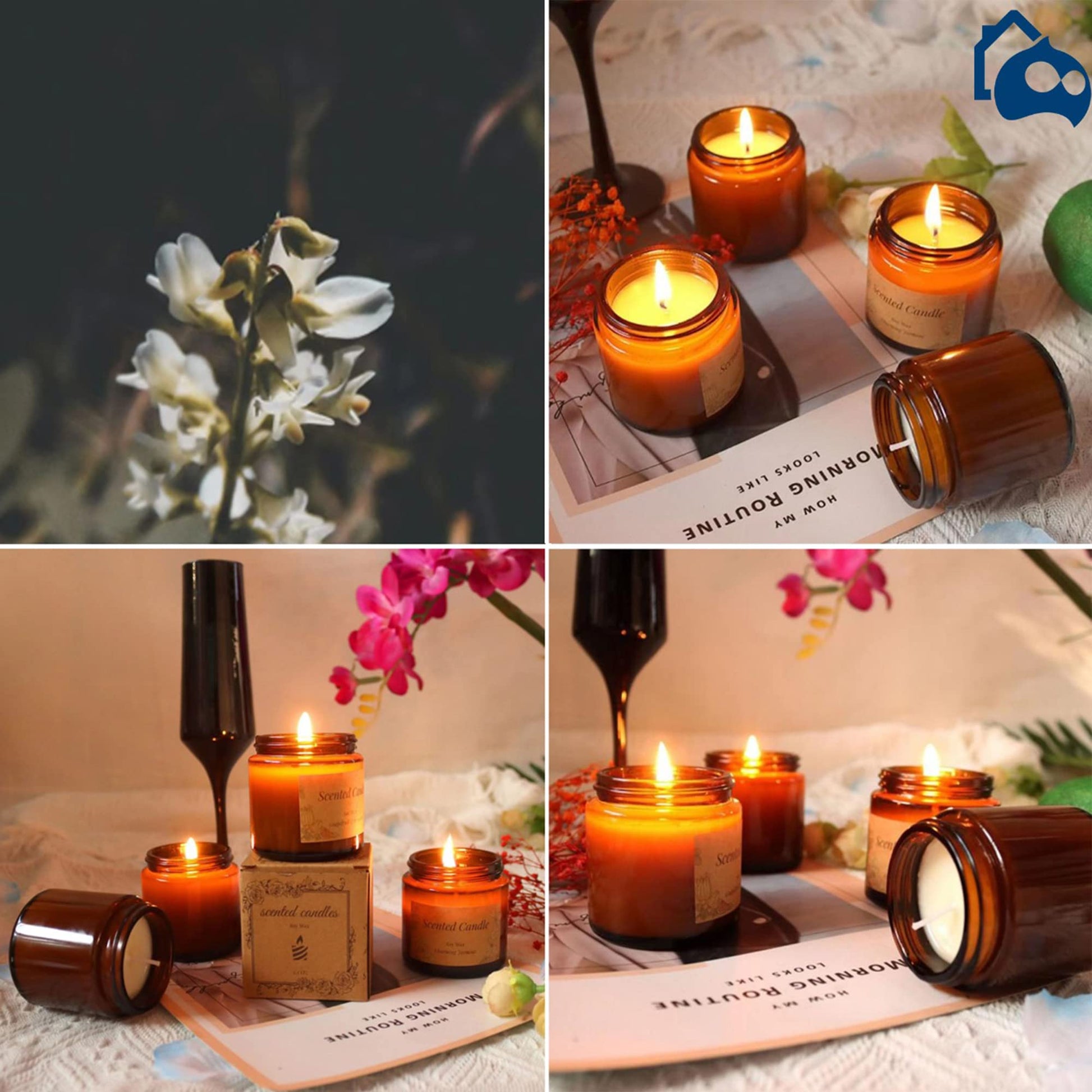 Bluelander Set de 6 Velas Aromaticas Decorativas, Velas de 3.5 Oz, 100% Cera Pura de Soya, Velas Relajantes Olor Vainilla, Campanilla, Lavanda, Rosas, Cítricos y Jazmín (6 Piezas (Todos Los Aromas