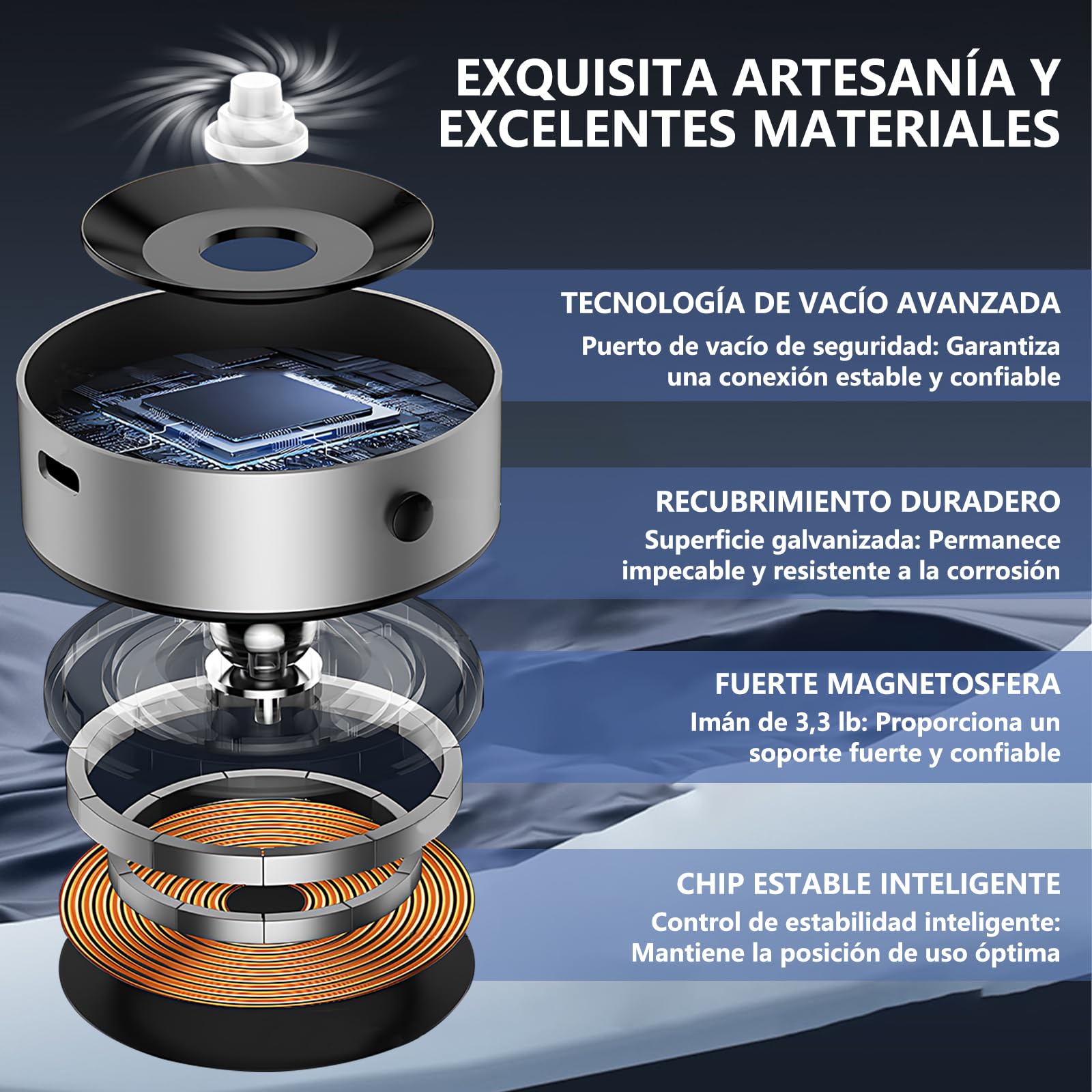 Soporte Celular Automóvil Magnético，sujetador de celular para auto giratorio de 360°，Con anillo magnético y ventosa，Compatible con todos los teléfonos móviles，Adecuado para parabrisas/salpicaderos