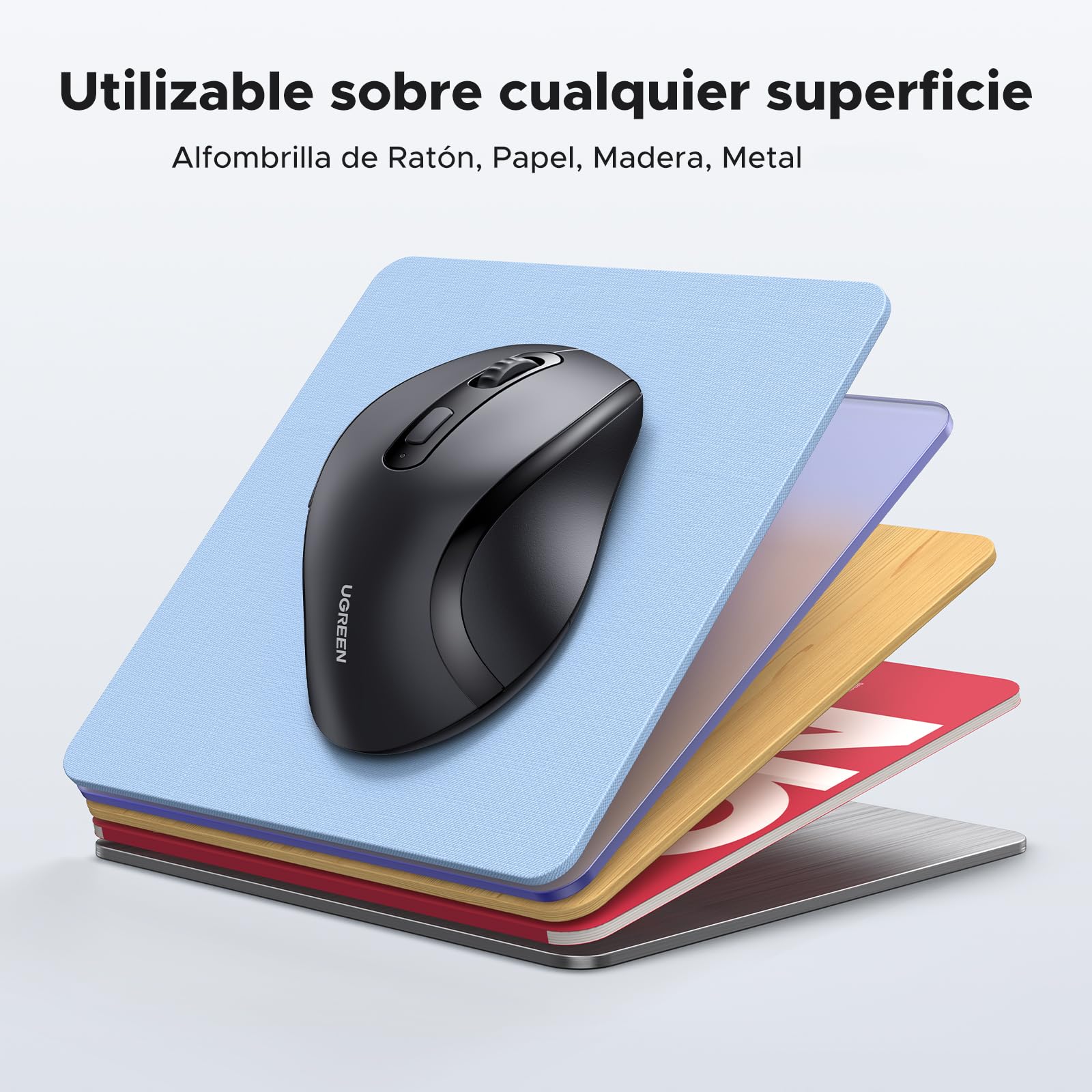 Mouse Inalámbrico UGREEN Negro Ergonómico con DPI Ajustable para PC y Portátil