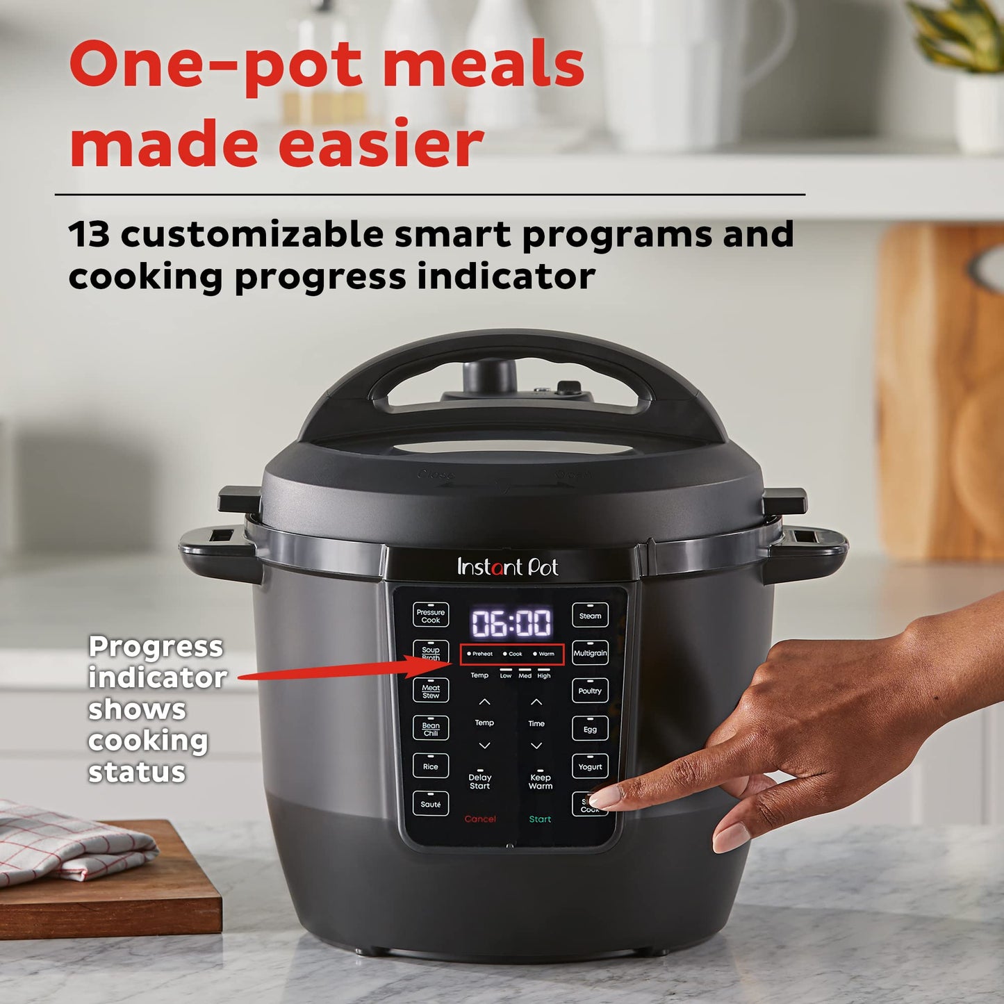 Instant Pot RIO, 7 en 1, olla de presión, olla de cocción lenta, olla de arroz, vaporizador, salteado, yogur y calentador, incluye aplicación con más de 800 recetas, 6 cuartos de galón