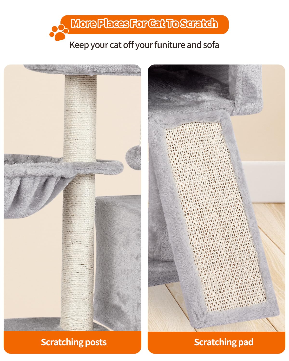 FISH&NAP US09H - Lindo árbol para gatos para interiores, torre para gatos, condominio, sisal, postes rascadores para gatos, torre para gatos, condominio, sisal, postes rascadores con plataforma de salto, muebles para gatos, centro de actividades, casa de