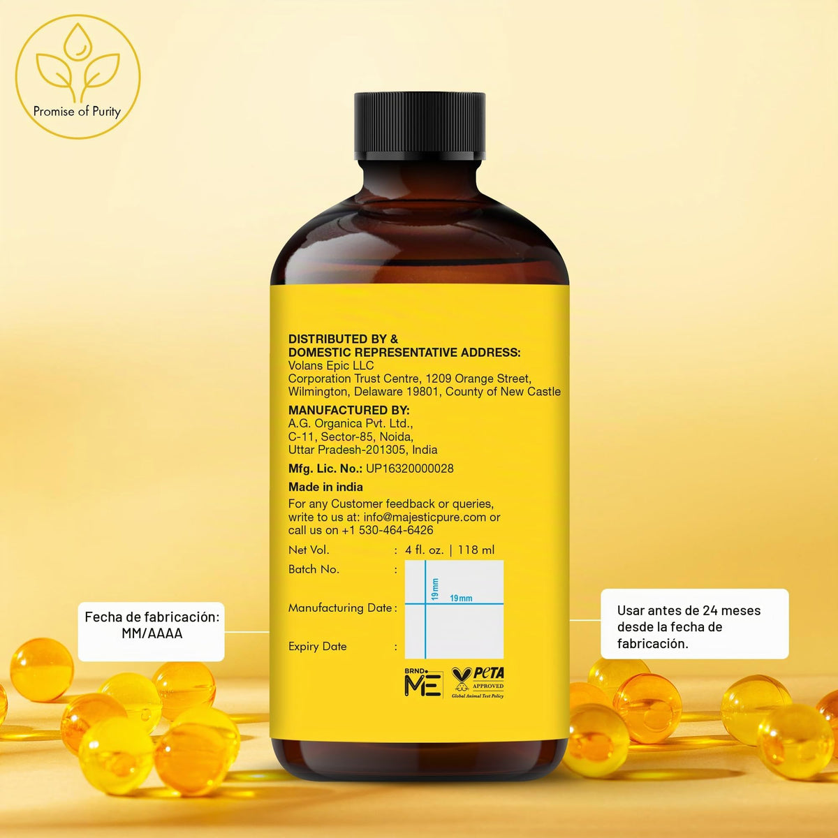 MAJESTIC PURE- Aceite de vitamina E - 100% puro y natural, 20 000 UI | Calidad prémium, prensado en frío y tocoferol para reparar