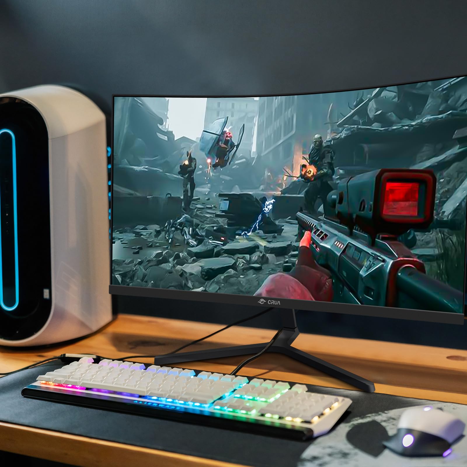 CRUA Monitor de juego curvado de 24 pulgadas, 144 hz/165 hz FHD 1080P Monitor de computadora sin marco, monitores de PC compatibles con AMD Freesync, 99% sRGB, DP, HDMI, compatible con instalaciones