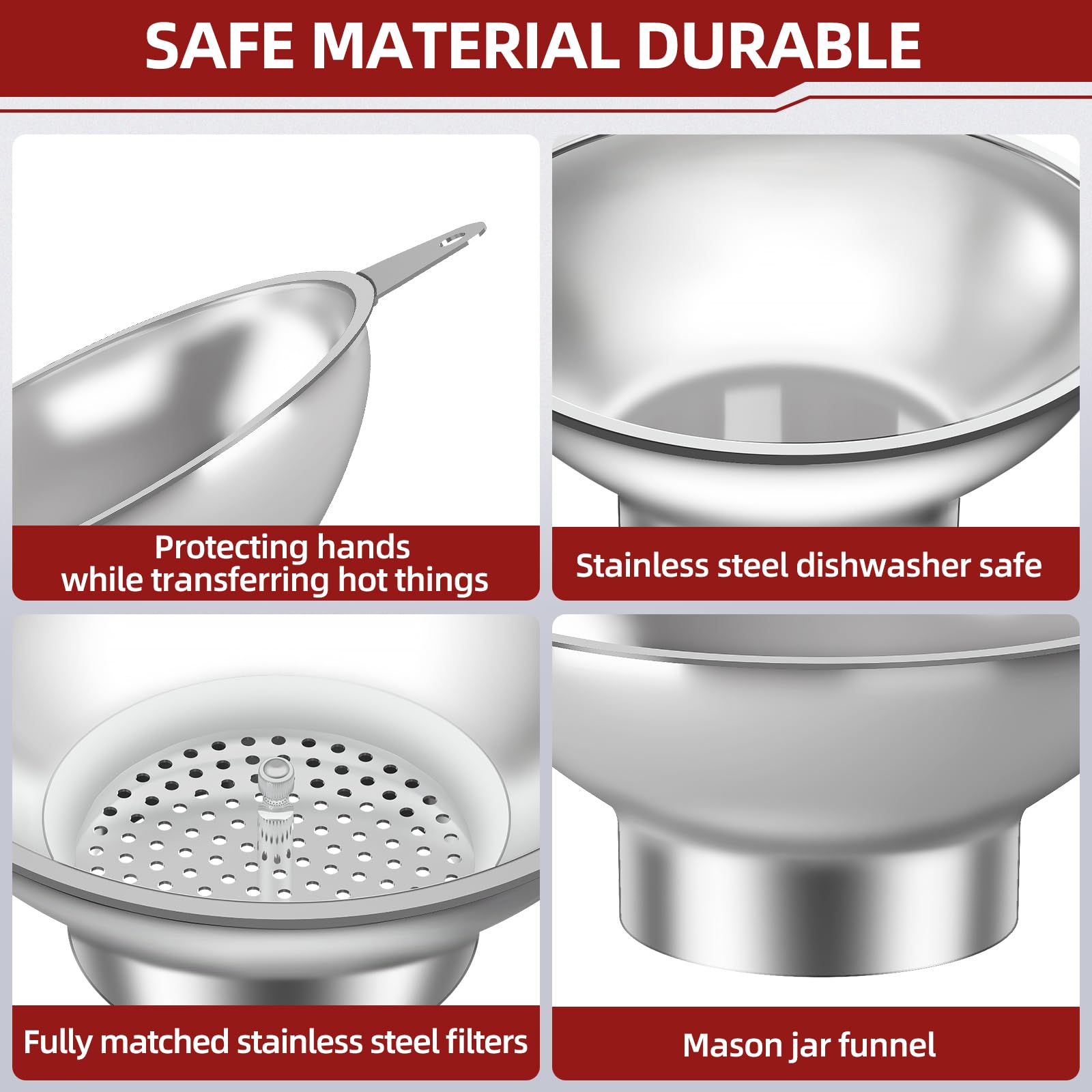 Embudo de Enlatado Nomatox Acero Inoxidable Boca Ancha con Colador para Tarros de Albañil