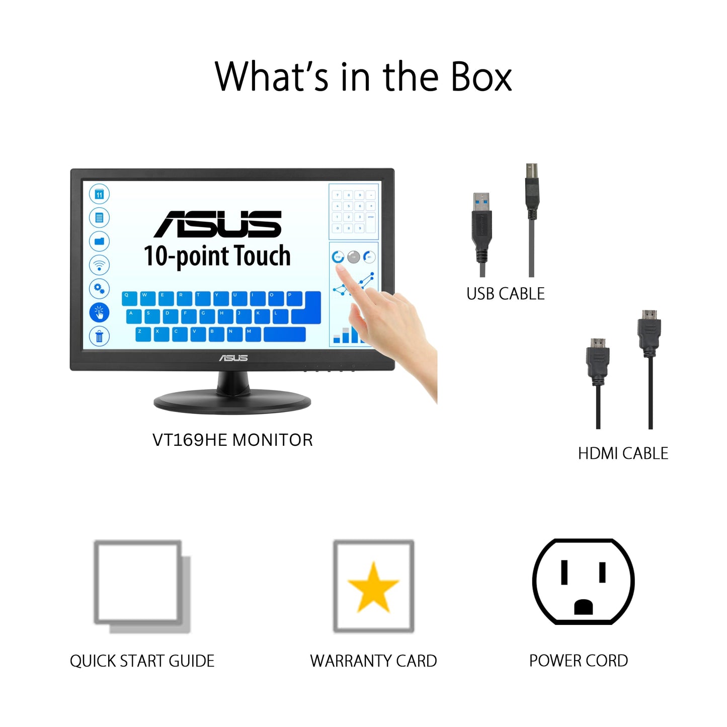 ASUS Monitor táctil 1080P de 15.6" (VT169HE) - Full HD, visualización táctil de 10 puntos, IPS, amplio ángulo de visión, sin marco, cuidado de los ojos, sin parpadeo, luz azul baja, HDMI, cumplimiento