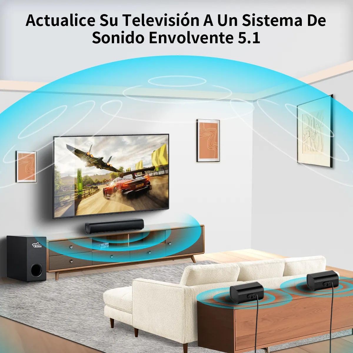 AUDISHAKO Barra de Sonido para TV Juegos de PC, Soundbar Subwoofer 5.1 Teatro En Casa Bass Boost Bluetooth 5.3, HDMI ARC/AUX, Control Remoto,Home Theater TV 5.1 BM-880