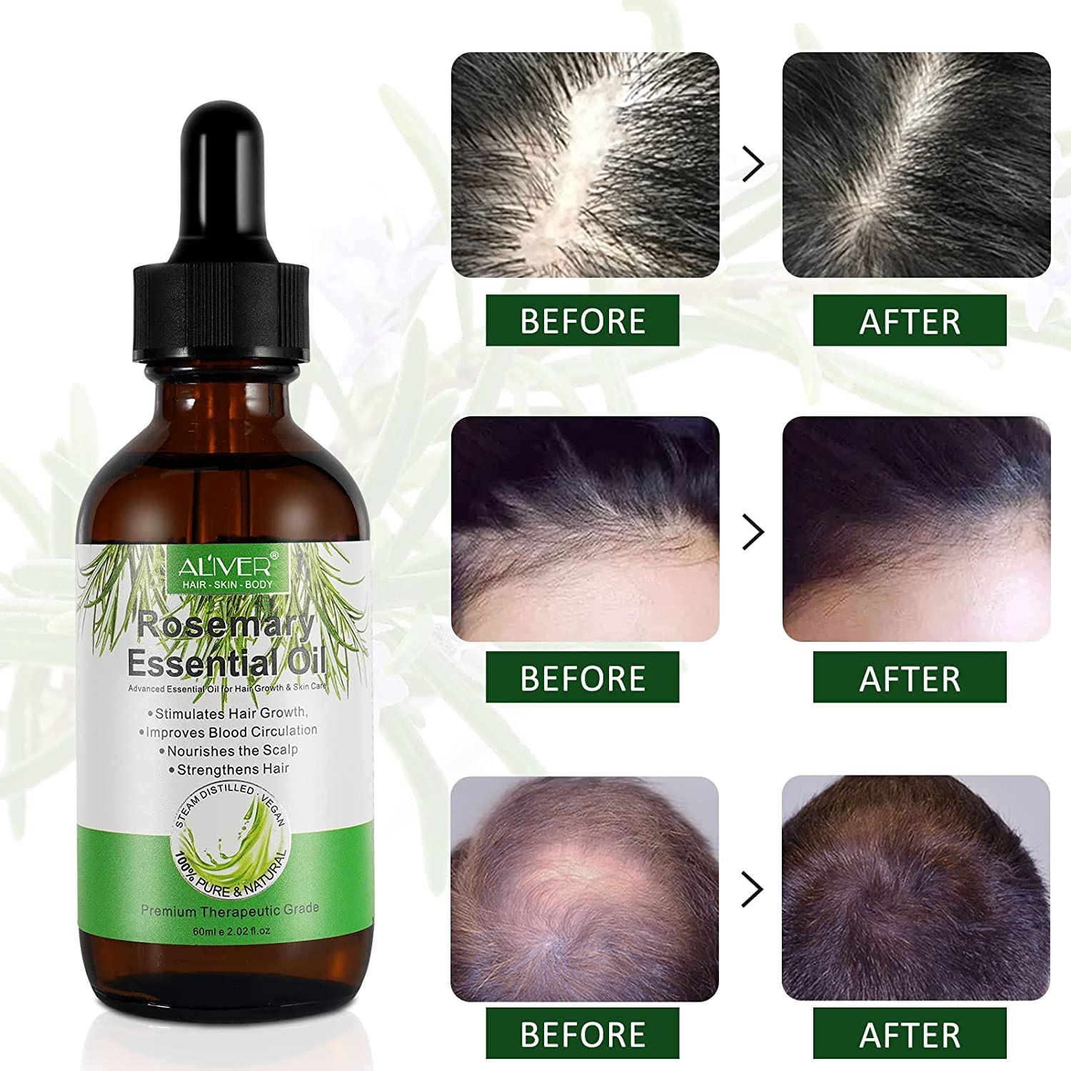 Hair Aceite Esencial Romero Aceite de Romero para Cuidado de la piel Crecimiento del Cabello Aceite Esencial de Aromaterapia Rosemary Oil Uso Difusore, Humidificador, Pieles Masajes o Cabello - 30 ml