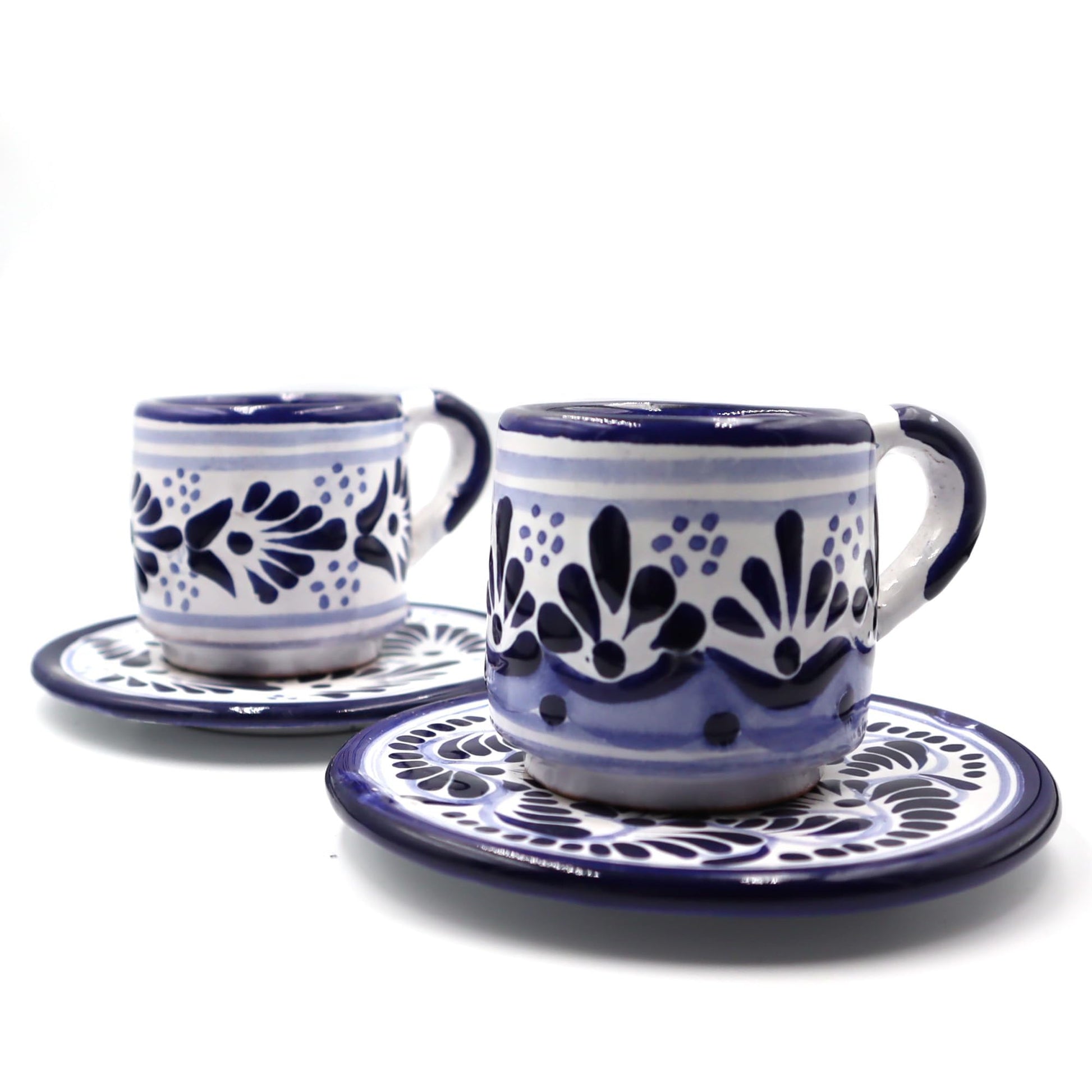 Juego de Tazas de Café Expresso Nubexpo Talavera Poblana Artesanía Mexicana 2 Piezas