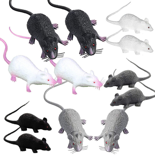 Cotiny - 12 ratones de plástico para Halloween, ratas falsas realistas, juguetes de broma y decoración, 2 tamaños