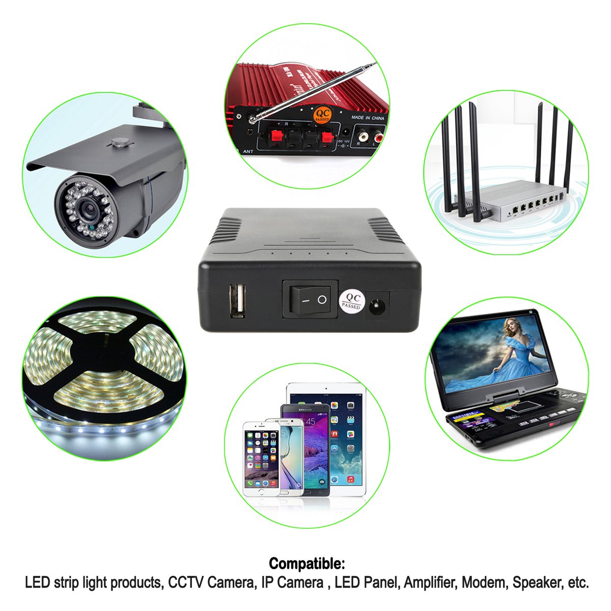 Batería Portátil TalentCell Negra de Iones de Litio con Cargador e Indicador LED para Tira LED y Cámara CCTV