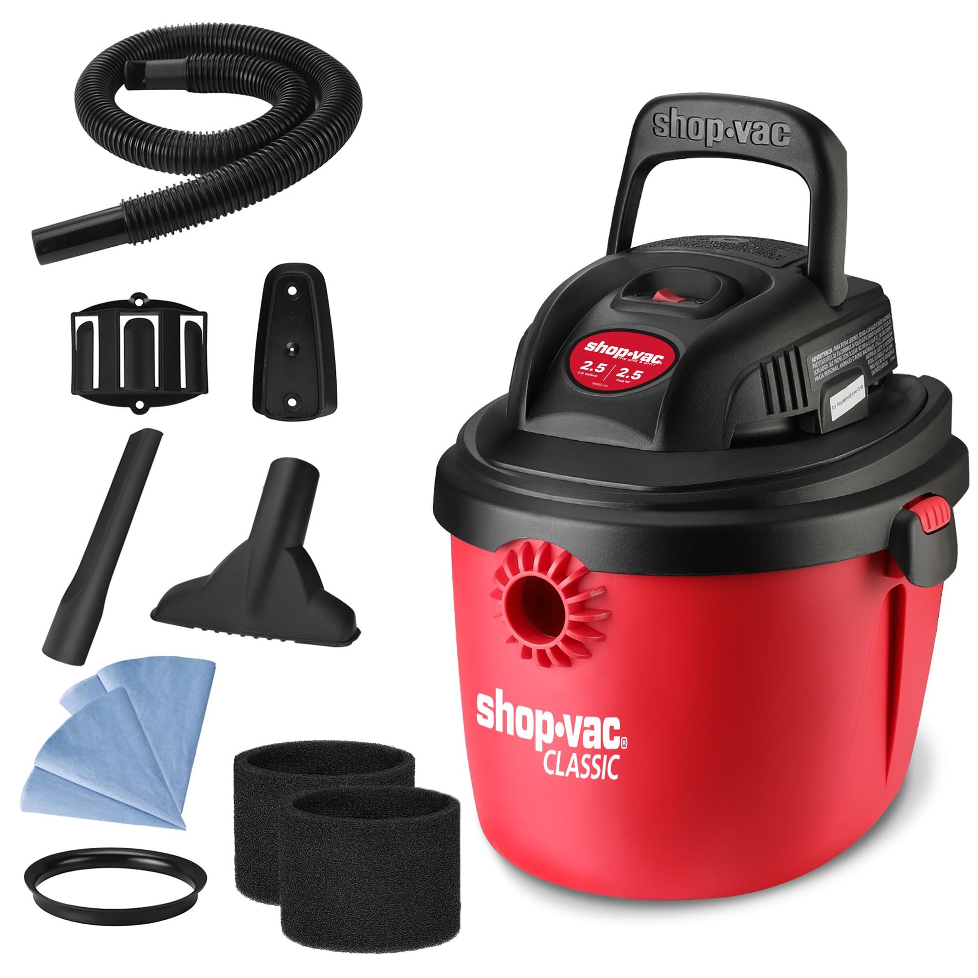 Aspiradora en Húmedo/Seco Shop-Vac Portátil Negra con Soporte de Pared para el Hogar y Lugar de Trabajo
