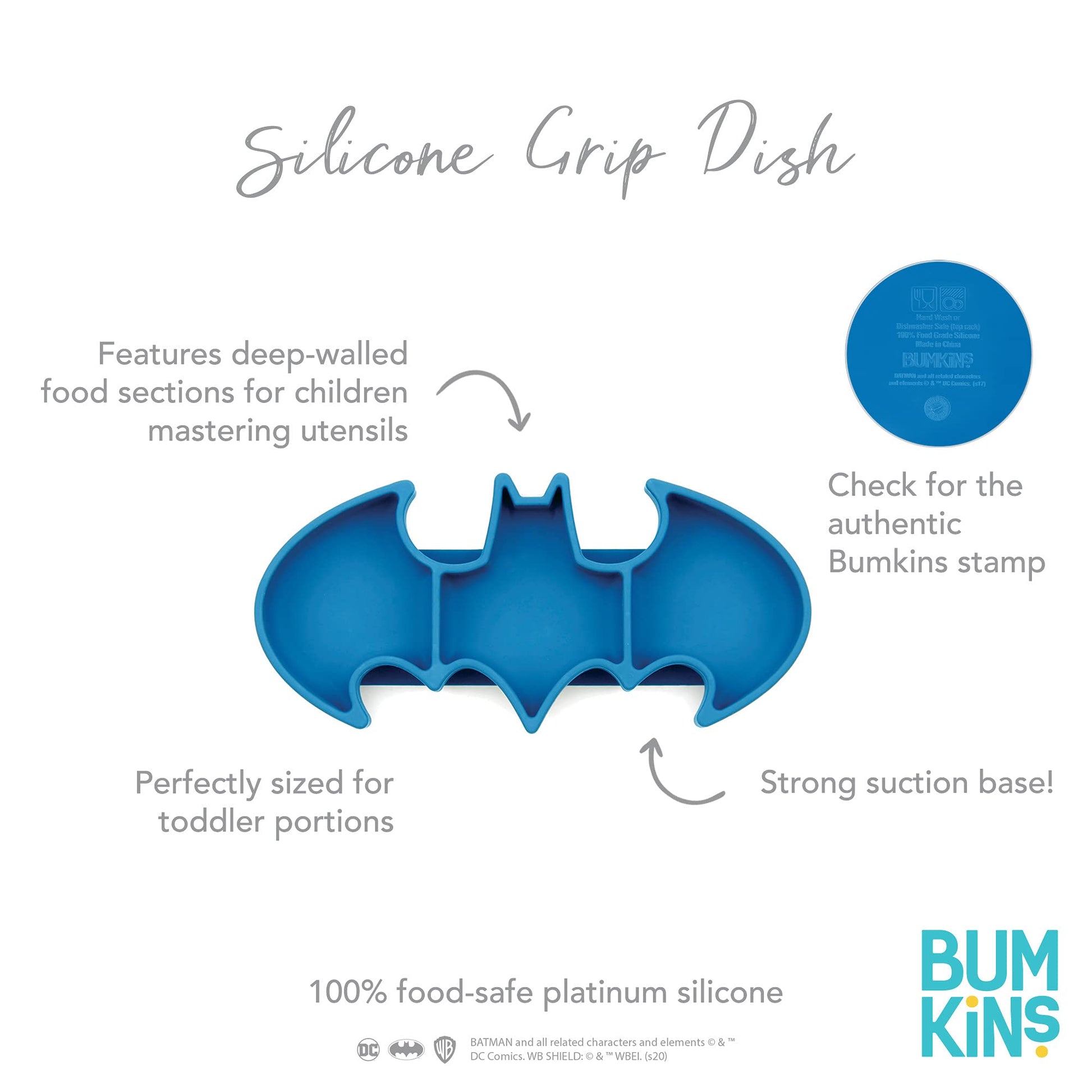 Bumkins - Placa de succión para niños pequeños y bebés, plato de agarre de silicona, bebés y niños, destete LED para bebés, suministros de alimentación para niños, parte inferior adhesiva