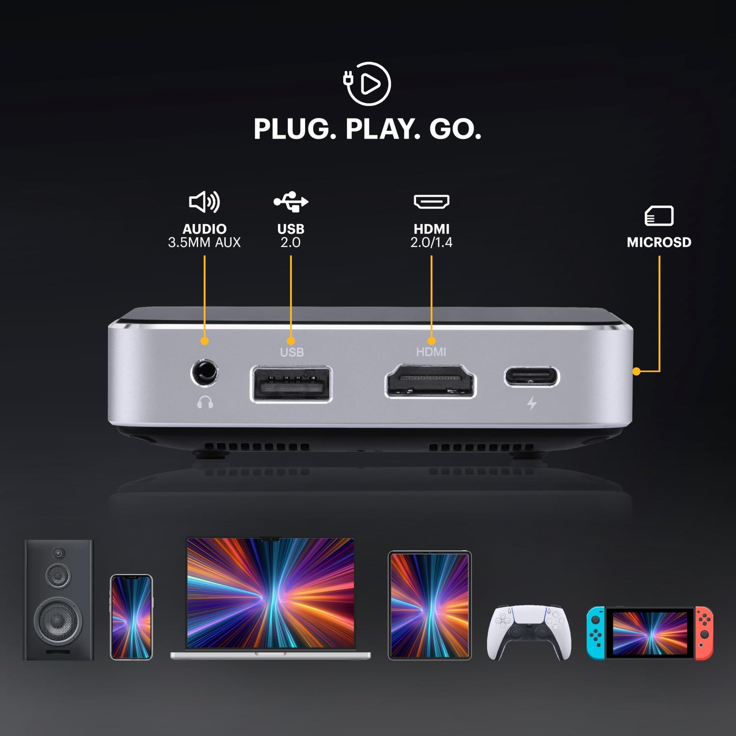 Kodak Ultra Mini Proyector de bolsillo recargable – DLP Pico Black Display 100 pulgadas, HDMI/USB/Micro SD, altavoz incorporado y estuche de transporte