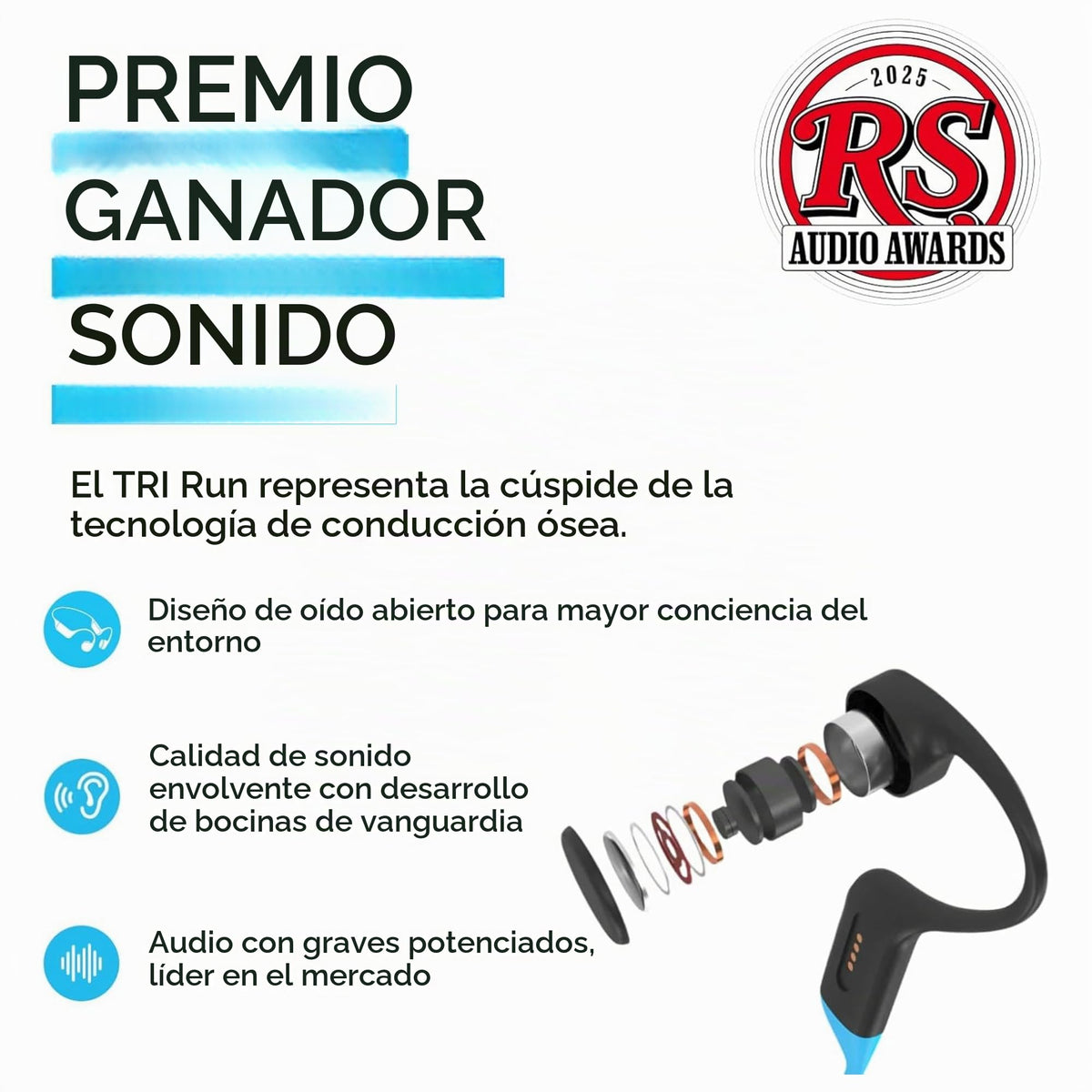 Auriculares de Conducción Ósea H2O Audio Azul a Prueba de Sudor para Deporte Multidisciplinario