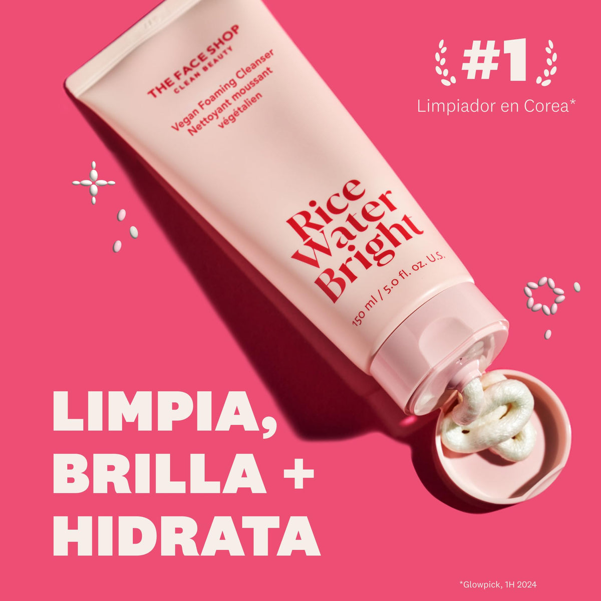 The Face Shop Rice Water Bright - Limpiador Facial en Espuma con Agua de Arroz | Skincare Coreano Iluminador | Limpieza Profunda, Hidratación y Efecto Glow | Textura Cremosa, the Face Shop, SKIN_CLEAN