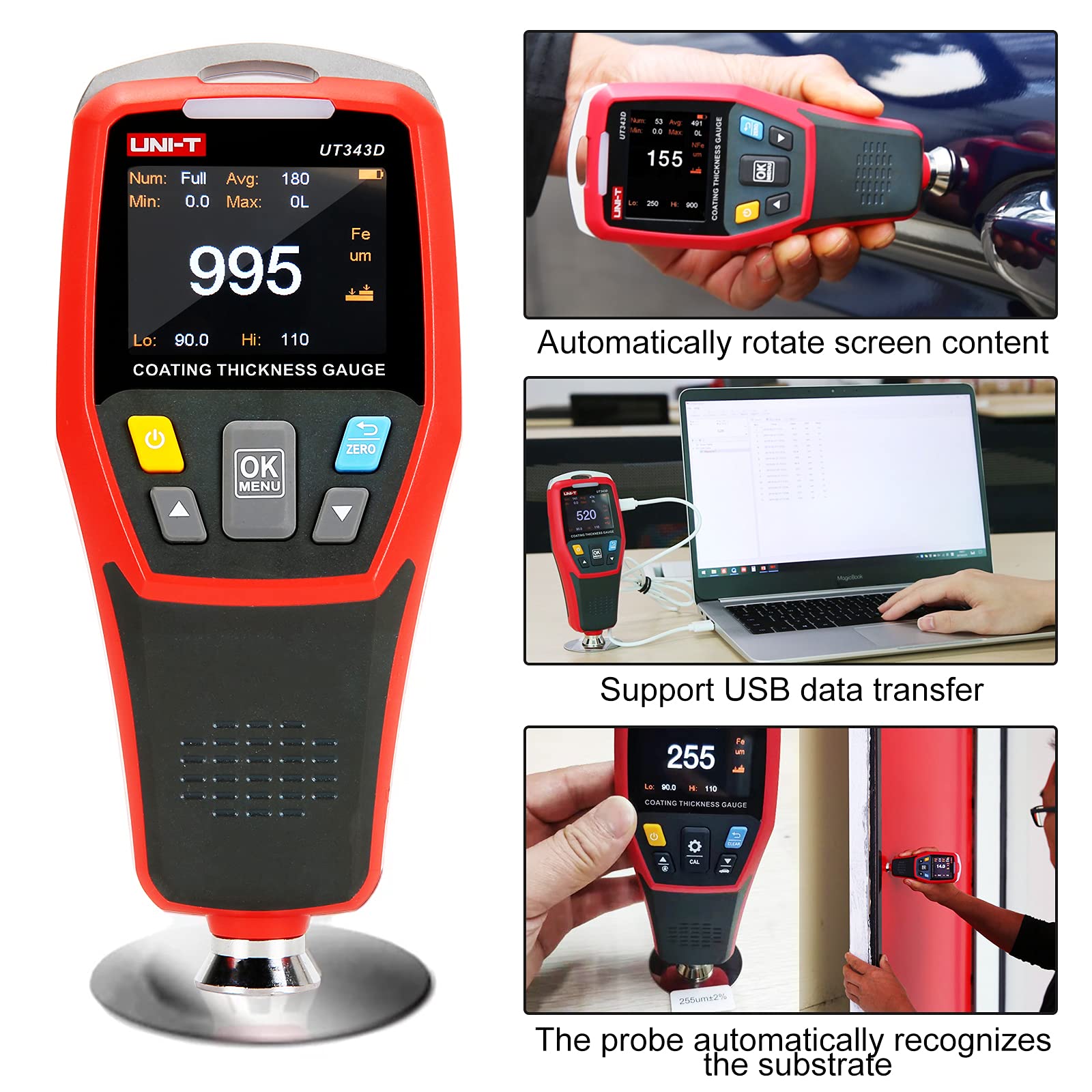 Medidor de Espesor Digital UT343D con USB 0-1250um