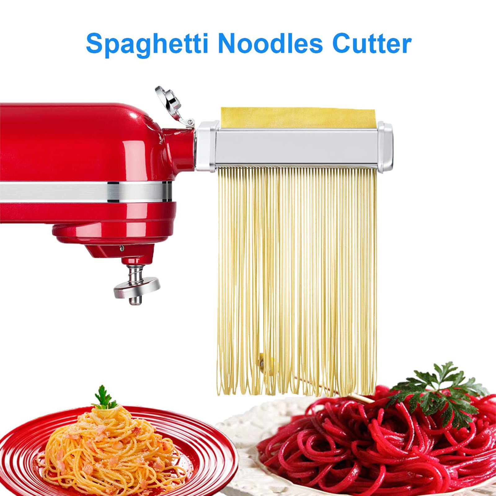KitchenWin Pasta Maker Attachment Set for Any KitchenAid Stand Mixer, including Pasta Sheet Roller, Spaghetti Cutter, Fettuccine Cutter Accessories and Cleaning Brush