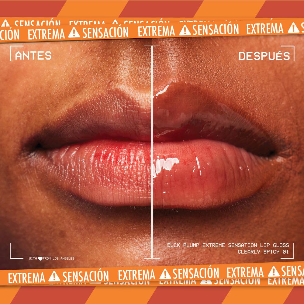 NYX Professional Makeup, Duck Plump, 7ml. Tono: Clearly Spicy (transparente). Brillo labial voluminizador con efecto plumping para un volumen instantáneo. Gloss infusionado con jengibre picante para un volumen visible y de larga duración. Fórmula vegana.