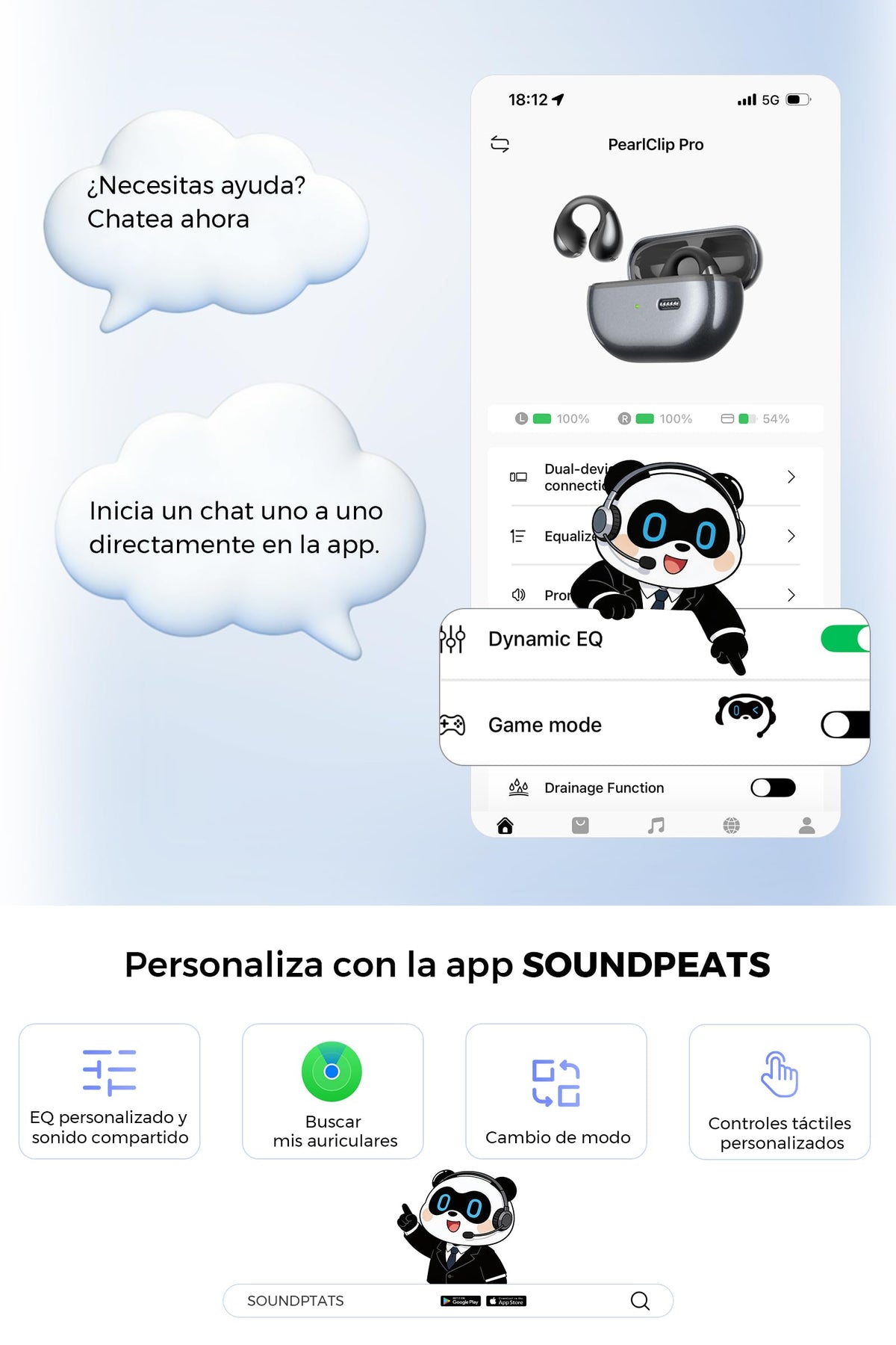 Audífonos Inalámbricos Open-Ear SoundPEATS PearlClip Pro Negro