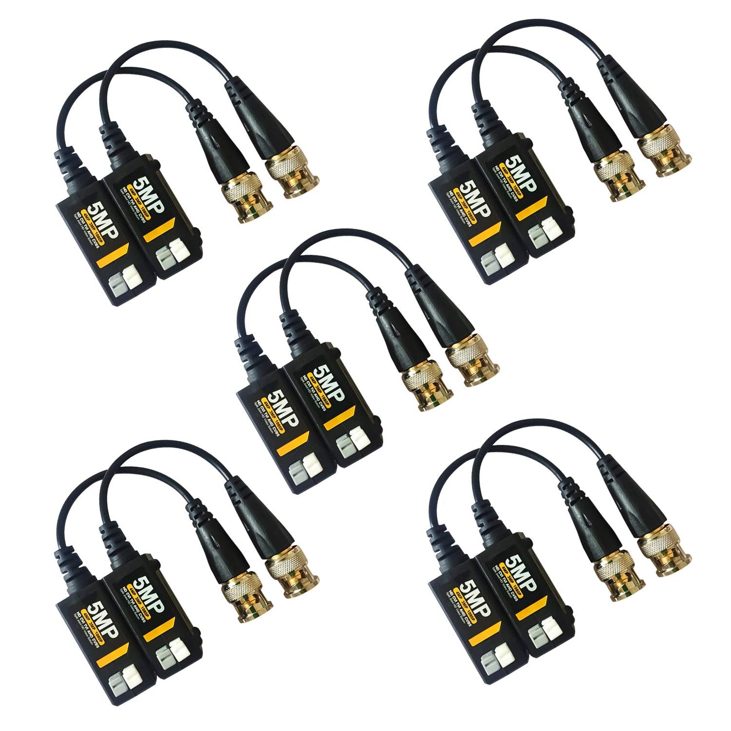 EVERSECU 5 pares de transmisores de video BNC HD pasivos Balun 5MP para conectores de cable AHD/TVI/CVI/CVBS para cámaras de seguridad CCTV de 720P/960P/1080P/3MP/5MP
