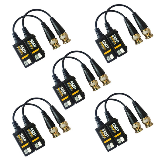 EVERSECU 5 pares de transmisores de video BNC HD pasivos Balun 5MP para conectores de cable AHD/TVI/CVI/CVBS para cámaras de seguridad CCTV de 720P/960P/1080P/3MP/5MP