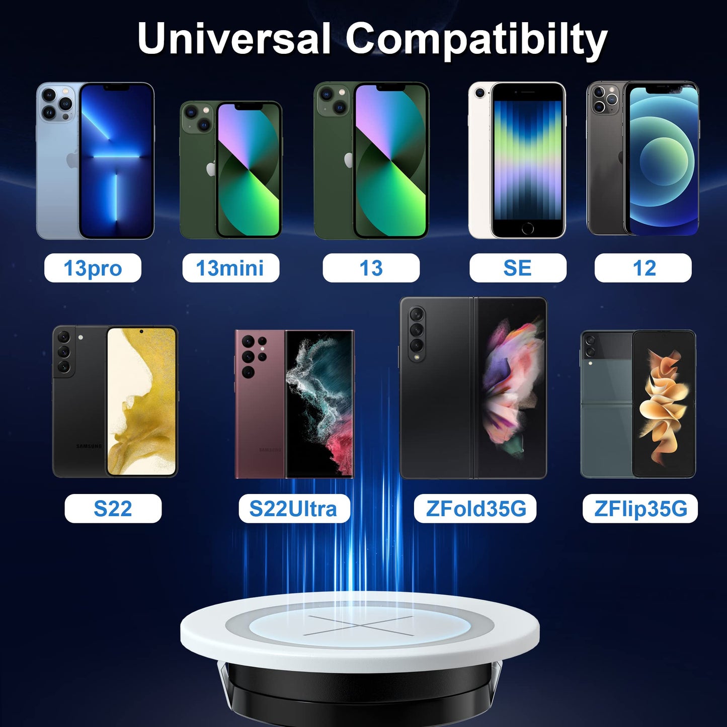 JE Make IT Simple - Cargador inalámbrico de computadora, estación de Carga rápida de 15 W, con Ojales, Elegante Almohadilla de Carga de energía Invisible, para iPhone 15, Samsung, Airpods