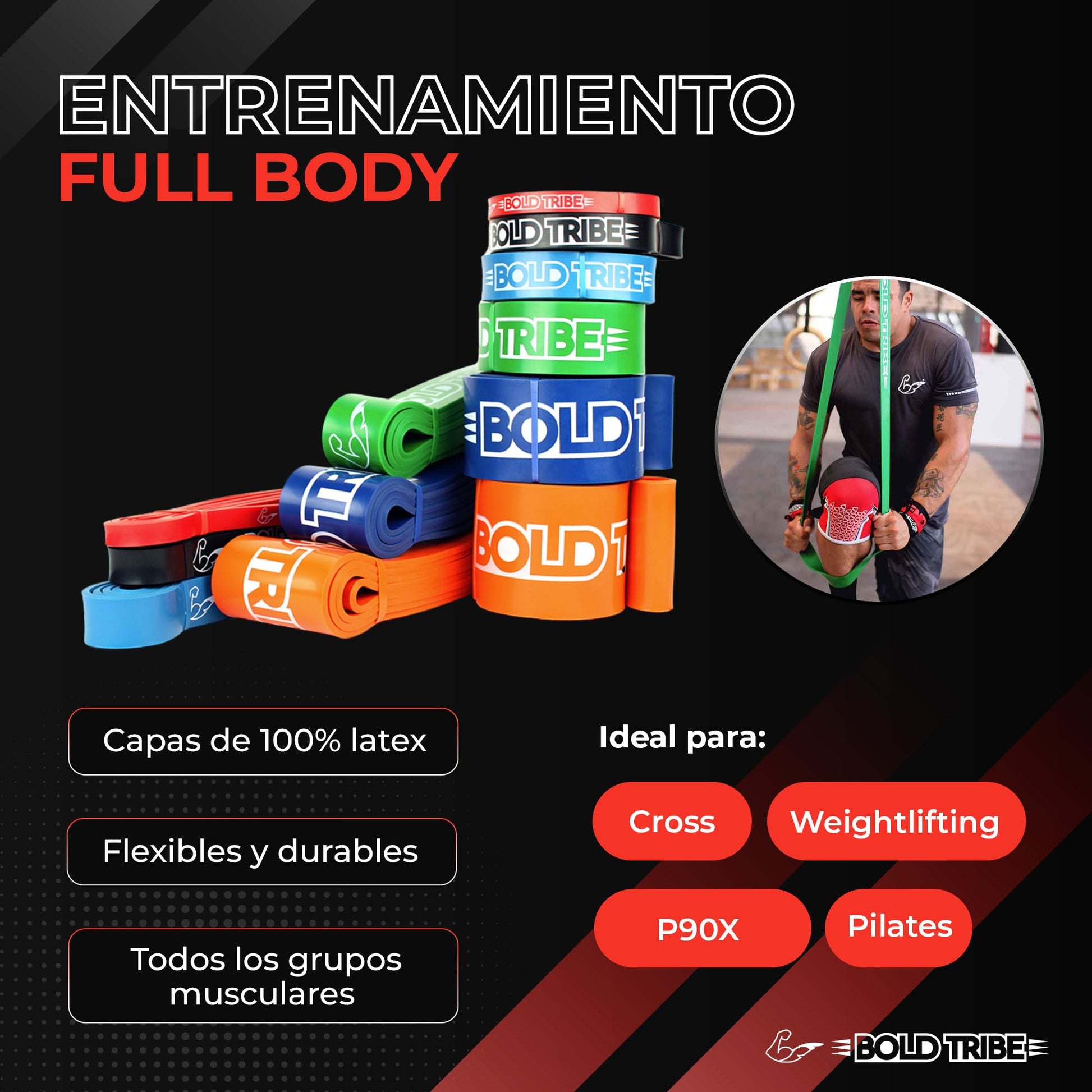 BOLD TRIBE Liga de Resistencia Verde No. 4 - Banda Elástica de 22-56 kg - Bandas de Resistencia para Ejercicio - Cross Training, Calistenia y Entrenamiento Funcional - Gym en Casa