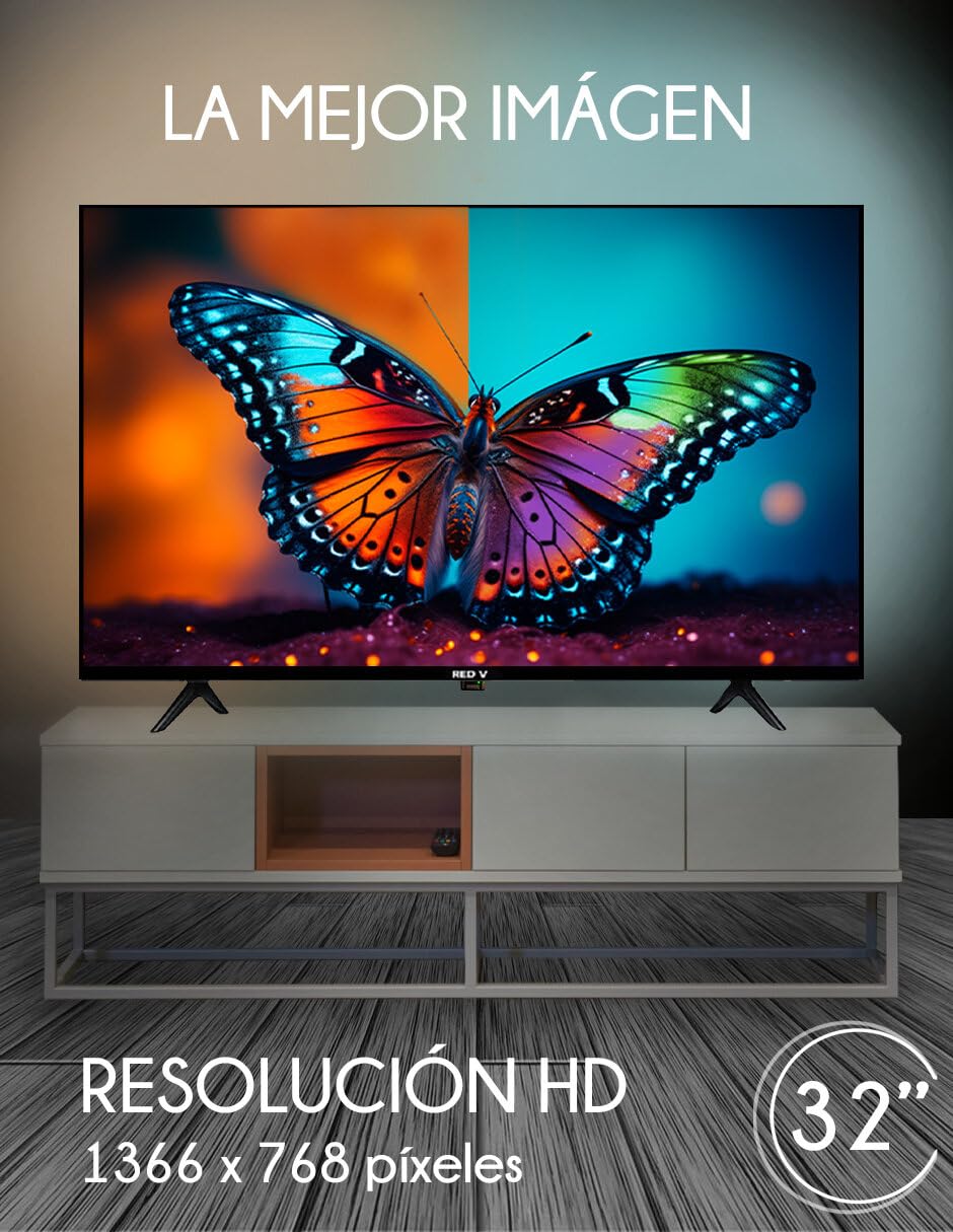 Red V Televisión Redv 32 Pulgadas Smart TV Android 12 HD - Pantalla LED, Resolución HD 720p, Acceso a Apps de Streaming, Conectividad WiFi, Puertos HDMI y USB, Dolby Audio, Bisel Delgado