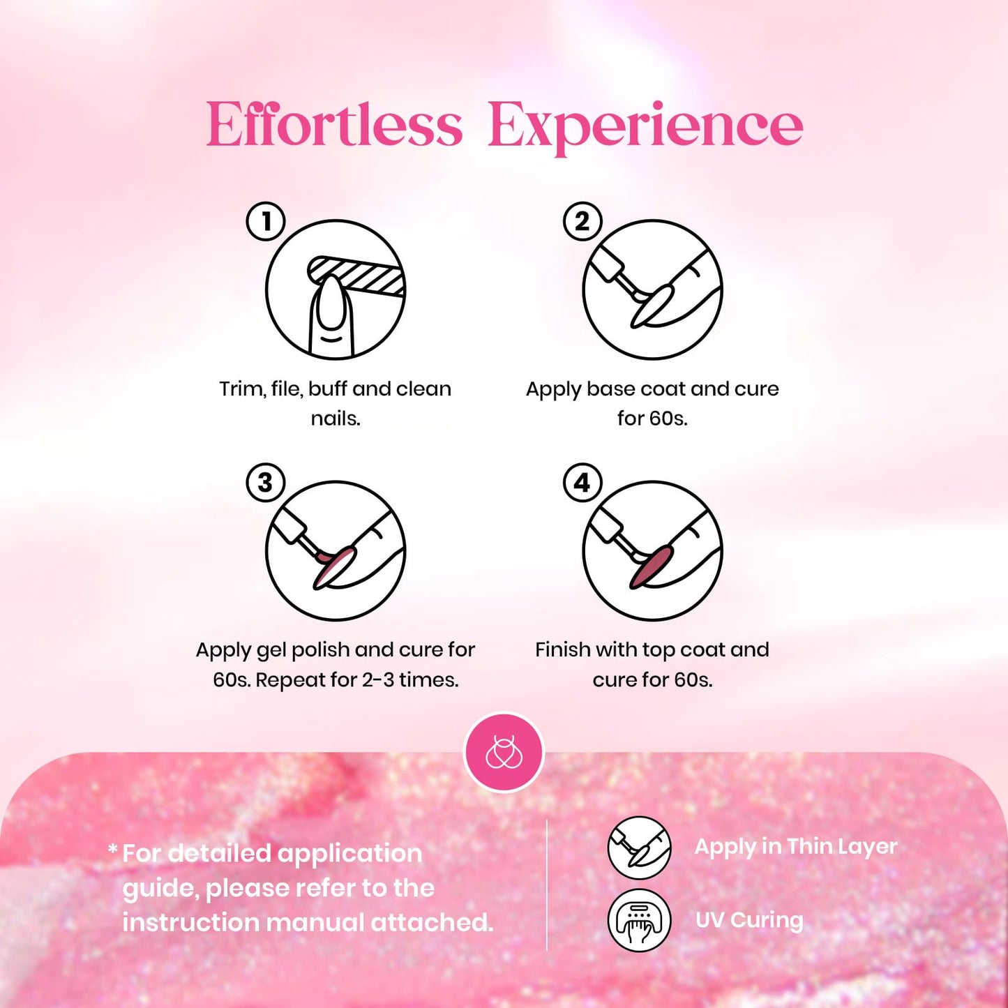 Kit de esmalte de uñas de gel Beetles, 6 colores, colección de confeti rosa, juego de esmalte de uñas de gel pastel con purpurina rosa nude clásico, esmalte de uñas en gel con LED UV, kit de manicura para regalo