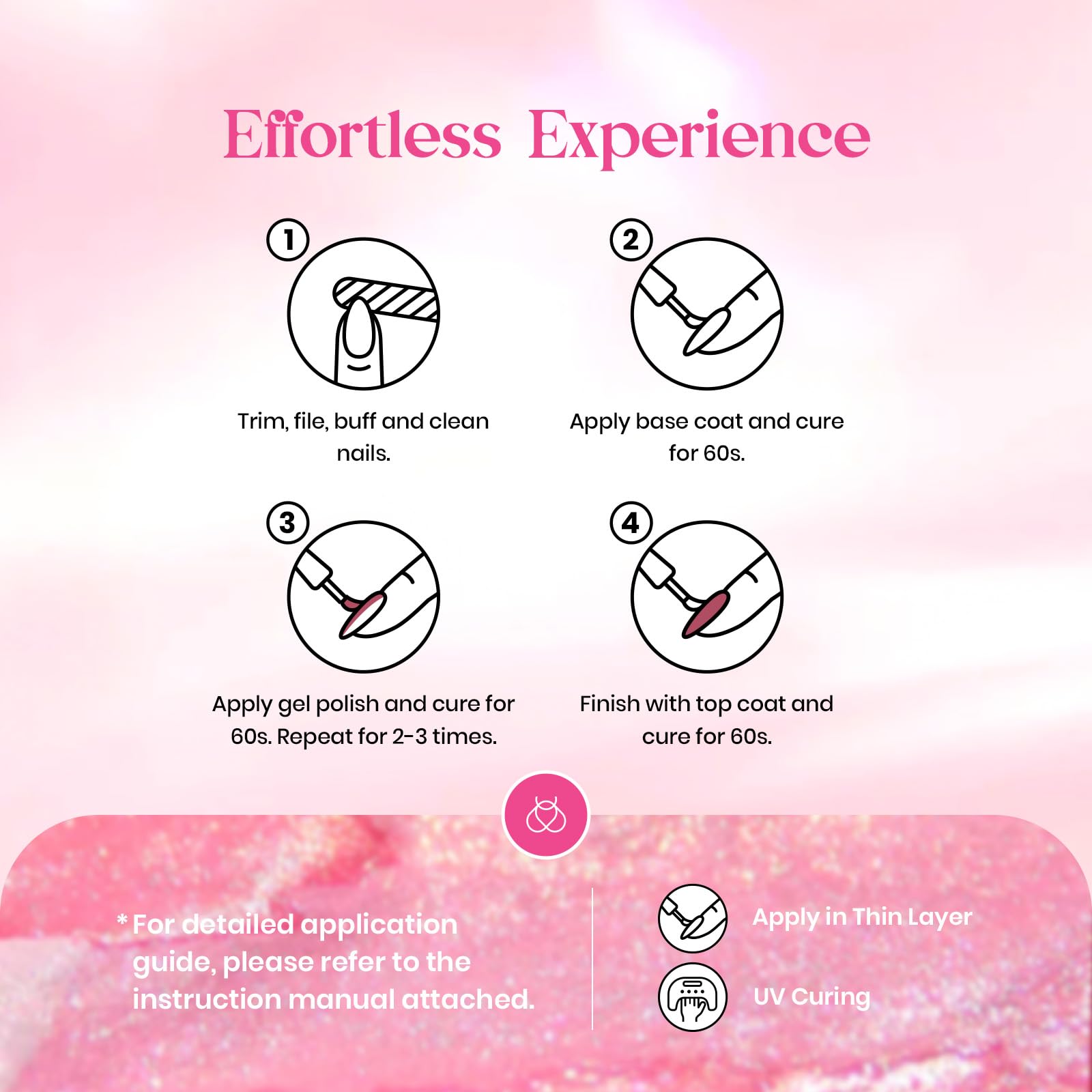 Kit de esmalte de uñas de gel Beetles, 6 colores, colección de confeti rosa, juego de esmalte de uñas de gel pastel con purpurina rosa nude clásico, esmalte de uñas en gel con LED UV, kit de manicura para regalo