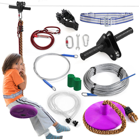 Kit de línea de cierre de 100 pies para niños y adultos de hasta 400 libras, retractores especiales y asientos de disco gruesos, kit de cierre para patio trasero