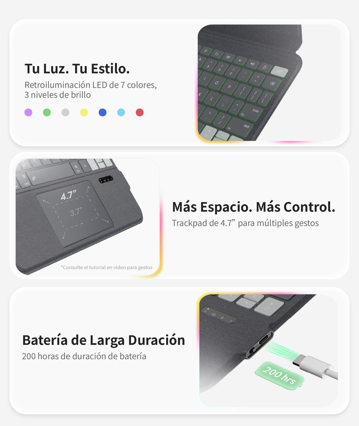 Funda Teclado EIP magnético iPad 11.ª/10.ª Gen 2025/2022 con Atajos Patentados y Retroiluminación 7 Colores