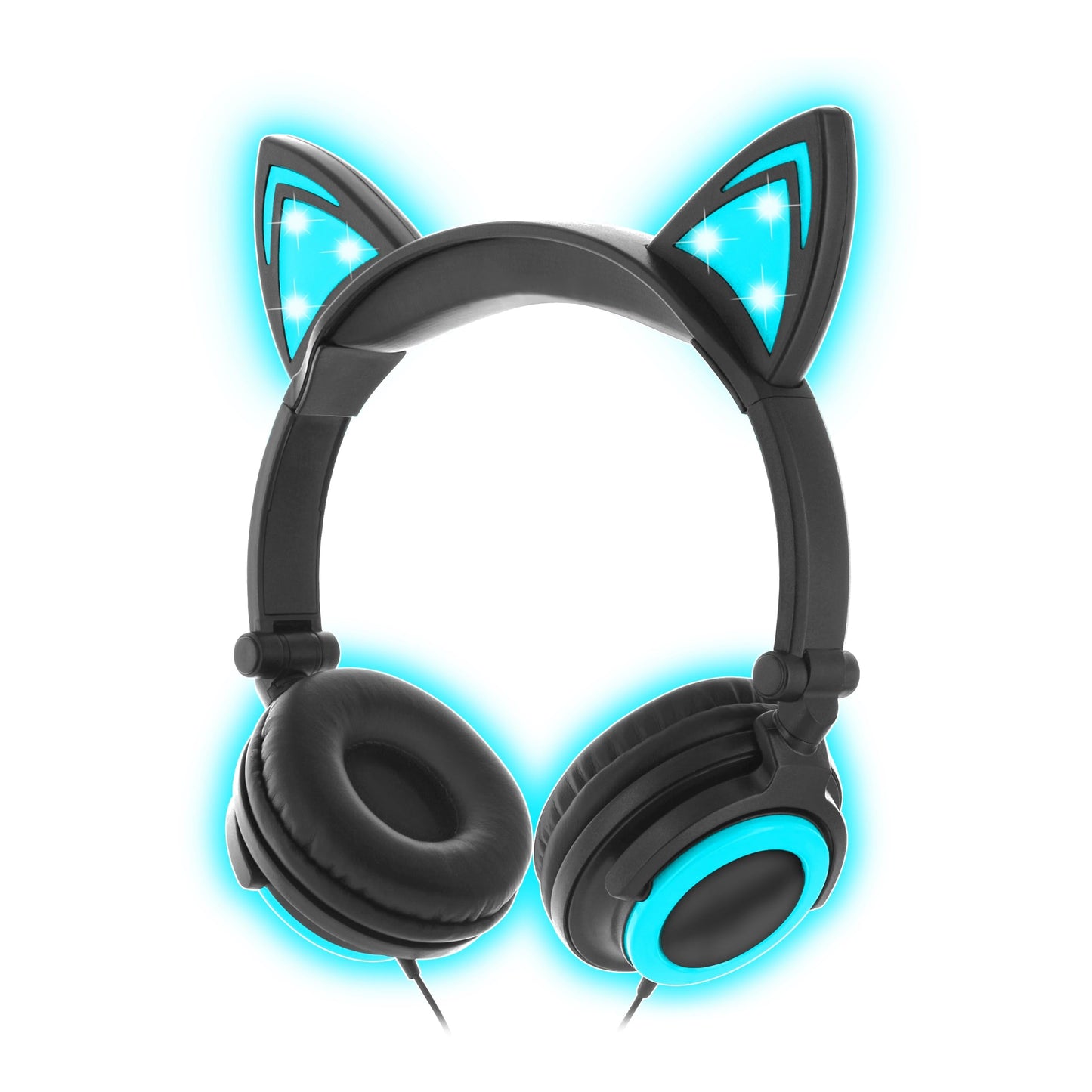 Audífonos Sentry con Orejas de Gato Iluminadas para Niños, con Conexión por Cable de 3.5mm, Auriculares Plegables, Audífonos con Luces de Colores Brillantes, Luces Azules
