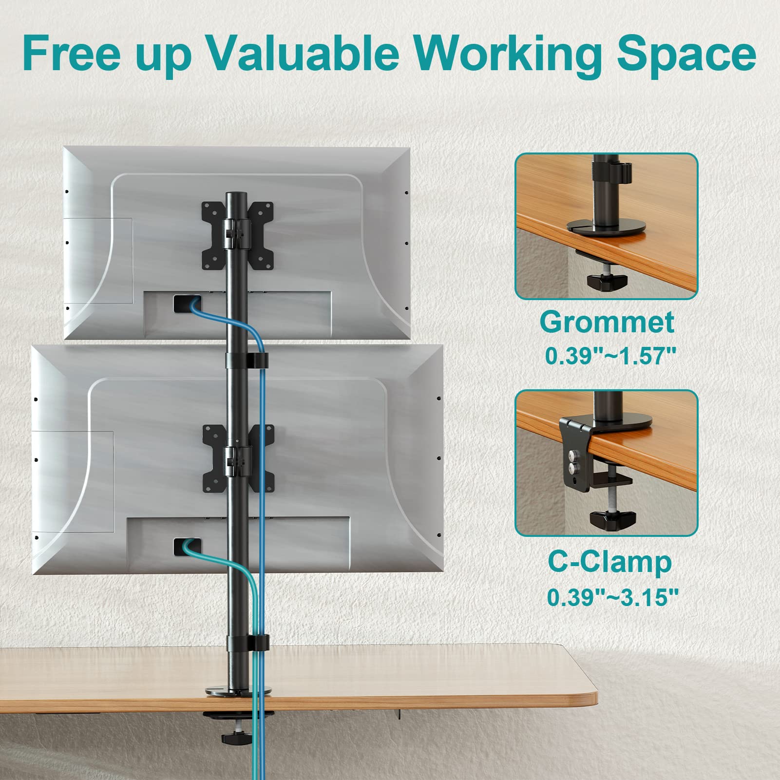 Soporte Vertical para Monitor Doble MOUNT PRO Ajustable y Giratorio para 2 Monitores de hasta 32 Pulgadas