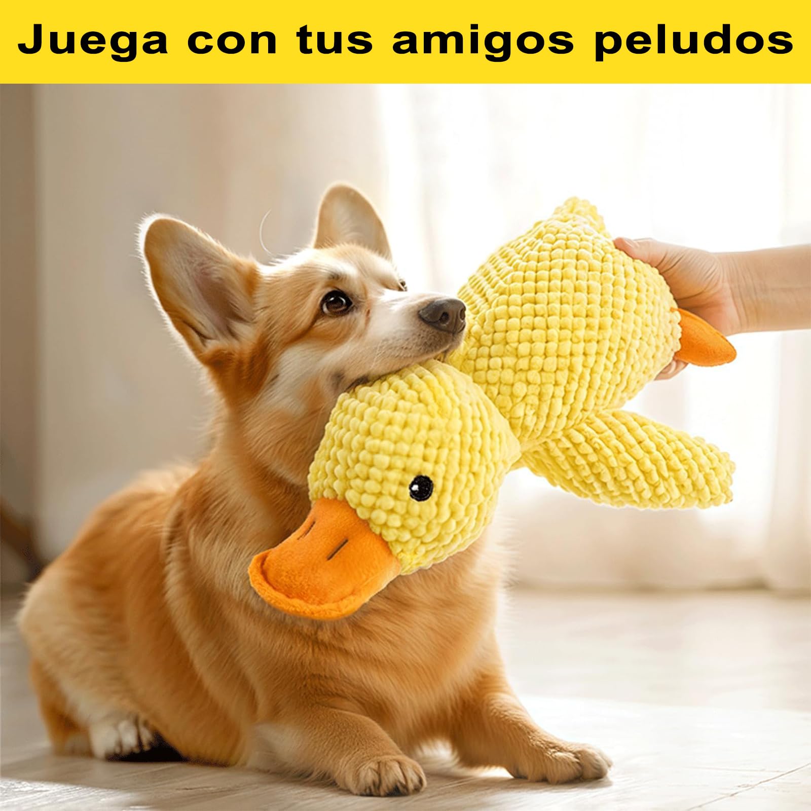 LICHENXI Pato Calmante para Perros2PK, Juguete para Perros Pato, Peluche Interactivo para Mascota Mordible con Sonido Chirriante; Juguete para Masticar y Jugar para Perros de Todas Las Razas y Tamaños