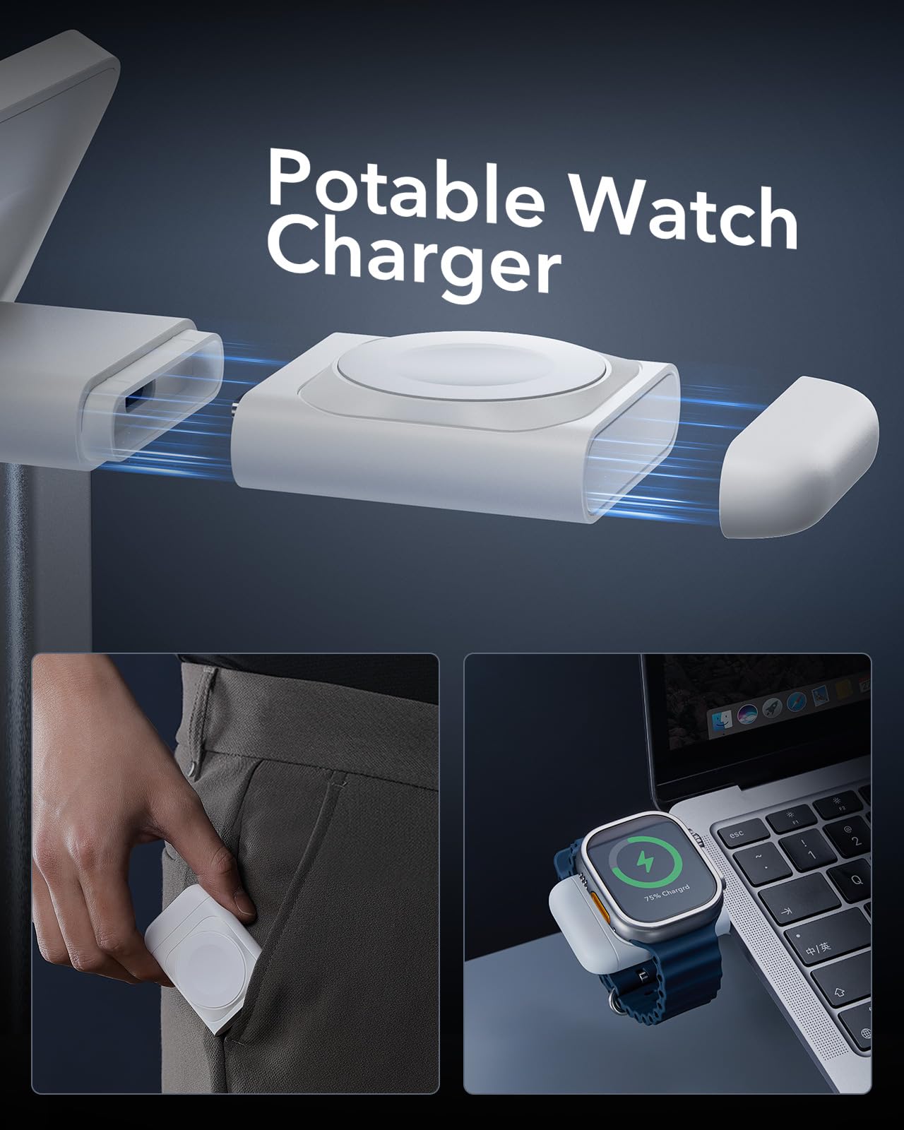 Estación de Carga Inalámbrica 3 en 1 ESR Negra con Cargador Qi2 MagSafe para iPhone y Apple Watch