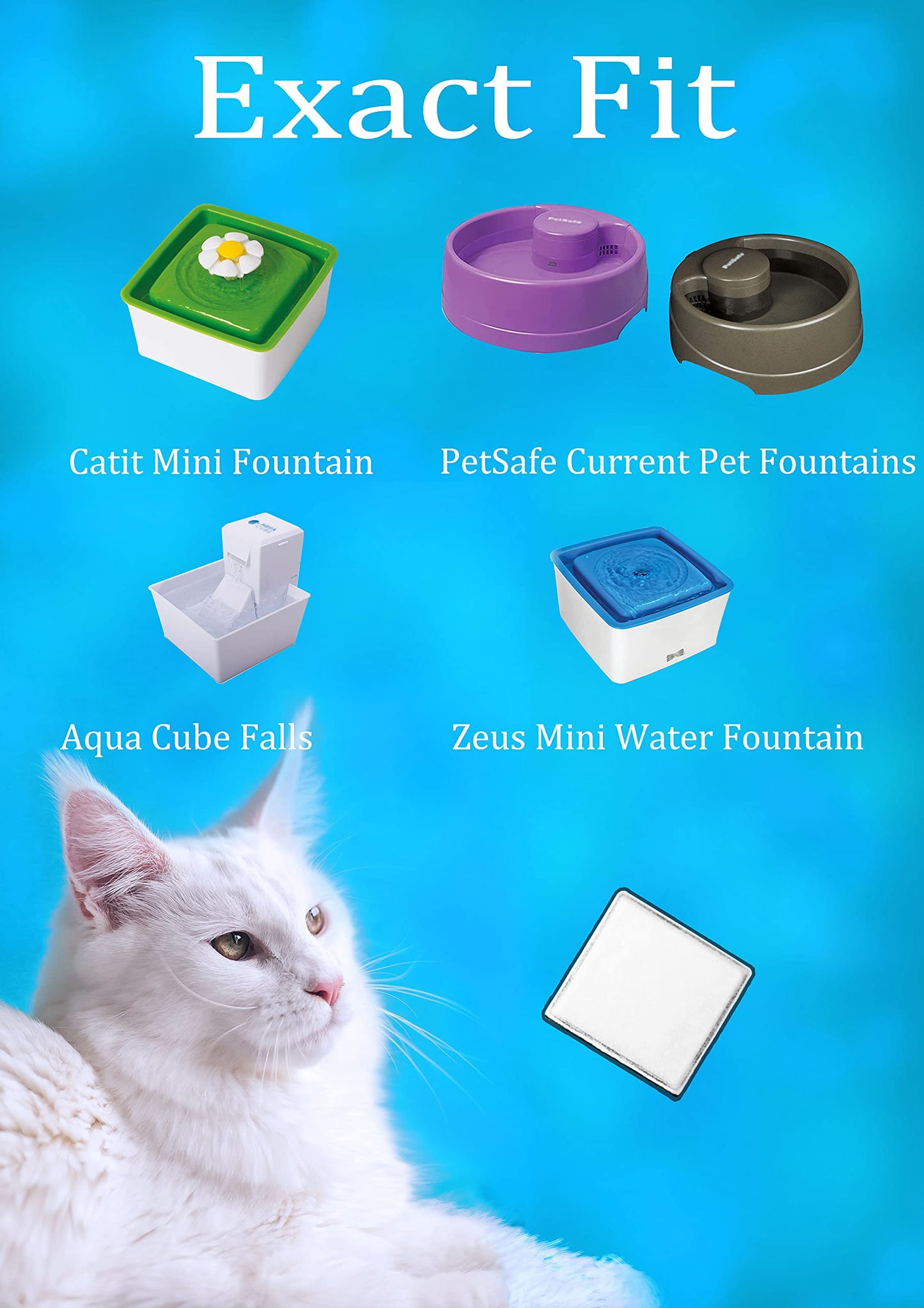Amazinpure - Mini filtro de repuesto compatible con Catit Mini fuente de flores 44005 96411 Zeus Mini fuente de agua Aqua Cube Falls Petsafe Current Pet Fountain 2.6 x 2.6 pulgadas, paquete de 12