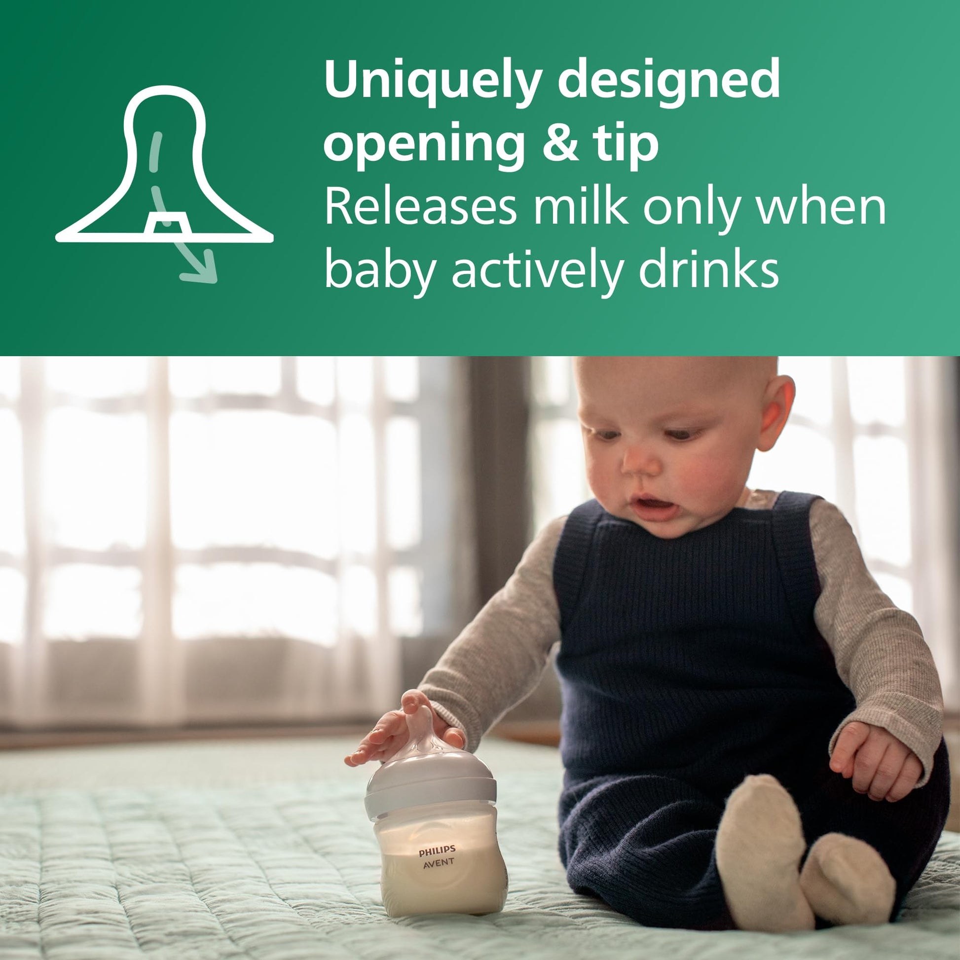 Biberón de Vidrio Natural Philips AVENT Transparente con Pezón de Respuesta Natural, Paquete de 4