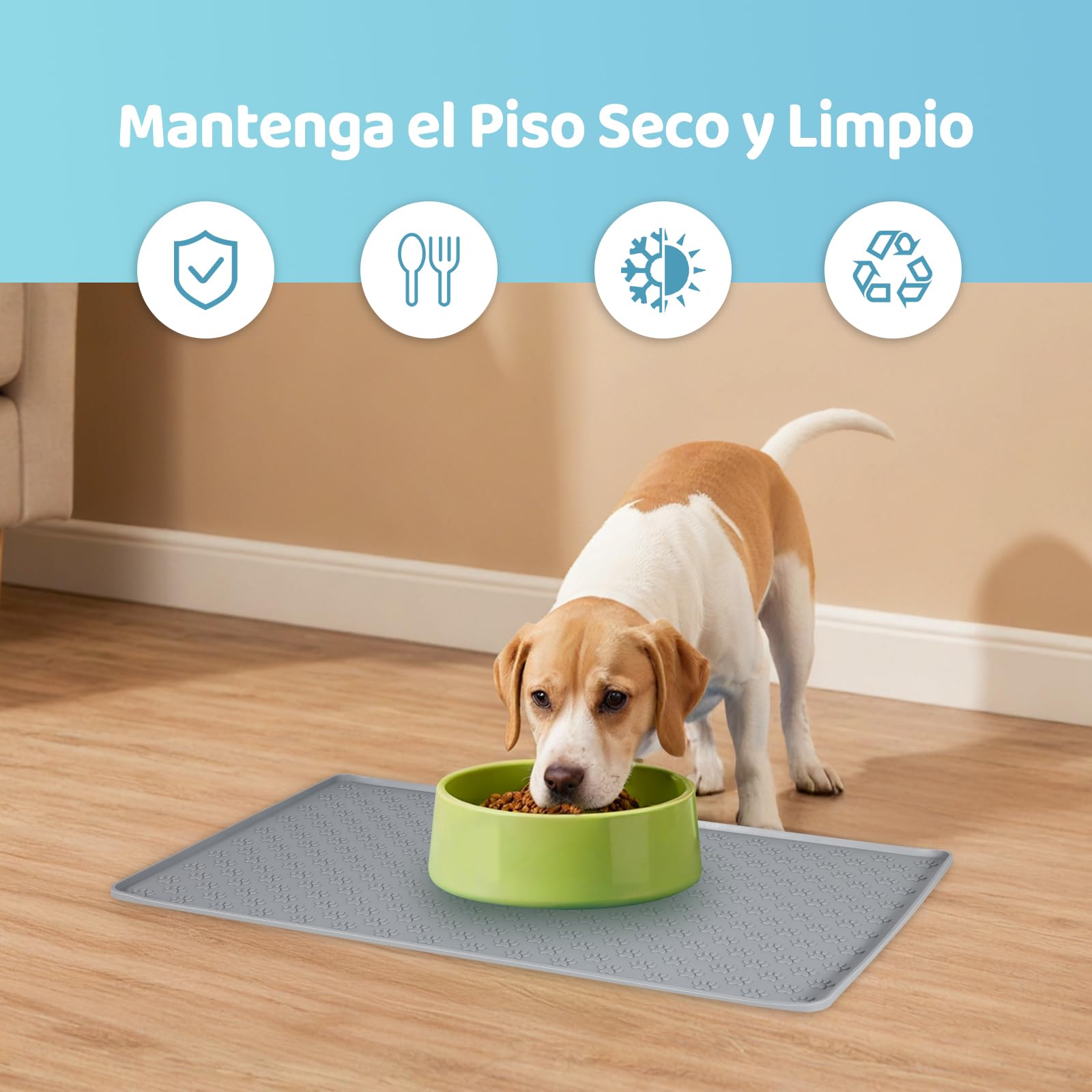 Tapete de Silicona Antideslizante para Comida de Gatos y Perros 47 x 30 cm Gris Impermeable y Fácil de Limpiar