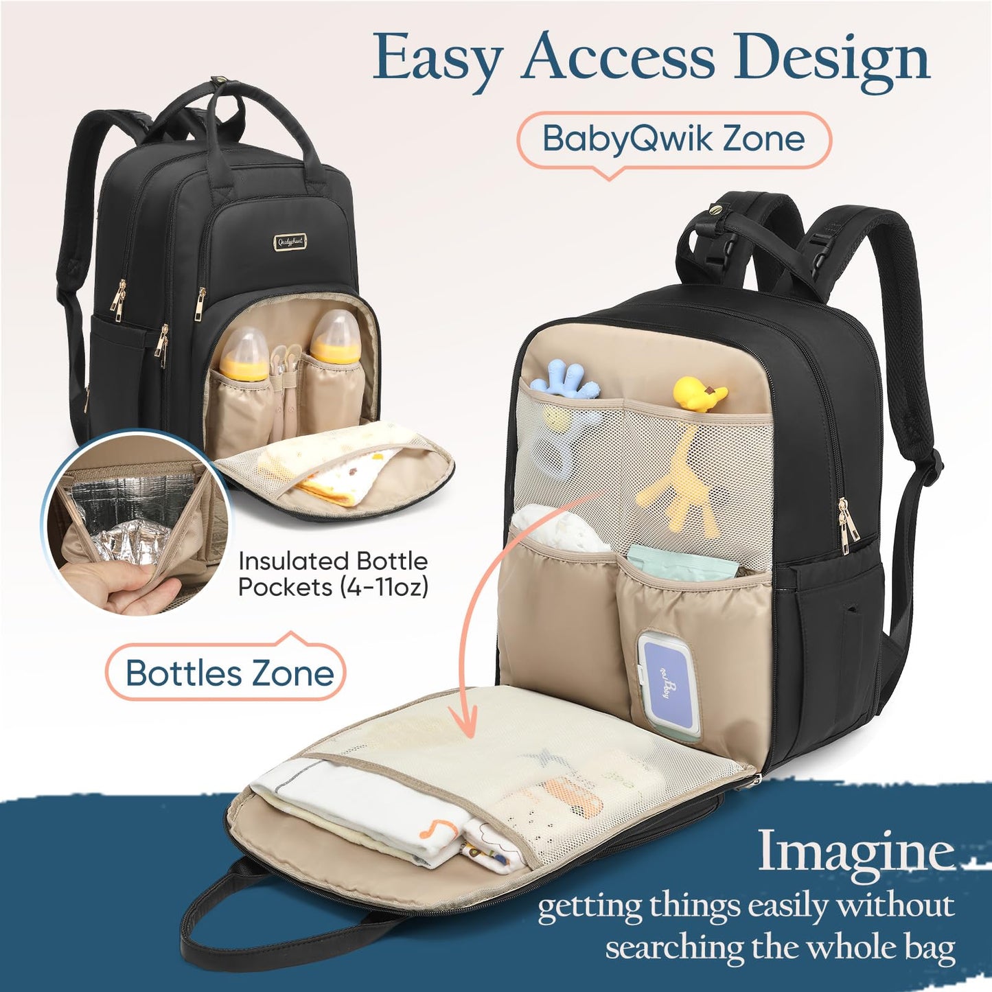 Qualyphant - Mochila de pañales extra grande para 2 niños gemelos (Expandible de 30-38L) - Mochila de viaje para bebé con cambiador para mamá o papá (Acolchada, resistente al agua, color negro)