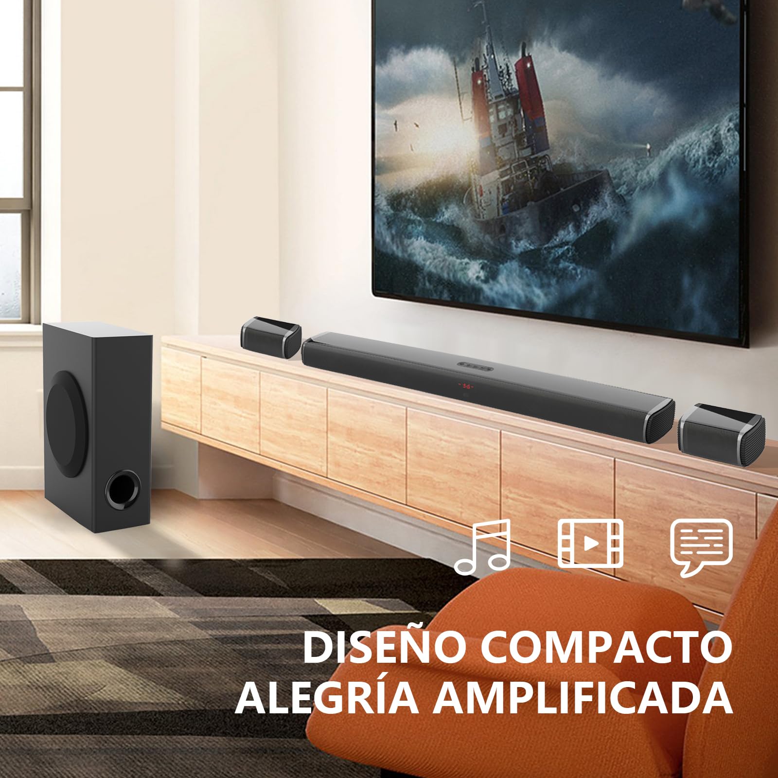 LEQI Barras de Sonido Potente 240W, Sound Bar 5.1 Teatro En Casa con Subwoofer, Barra Sonido Home Theater, Bocina Barra para TV, Conexión Bluetooth, USB Óptico y Auxiliar Incluye Control Remoto