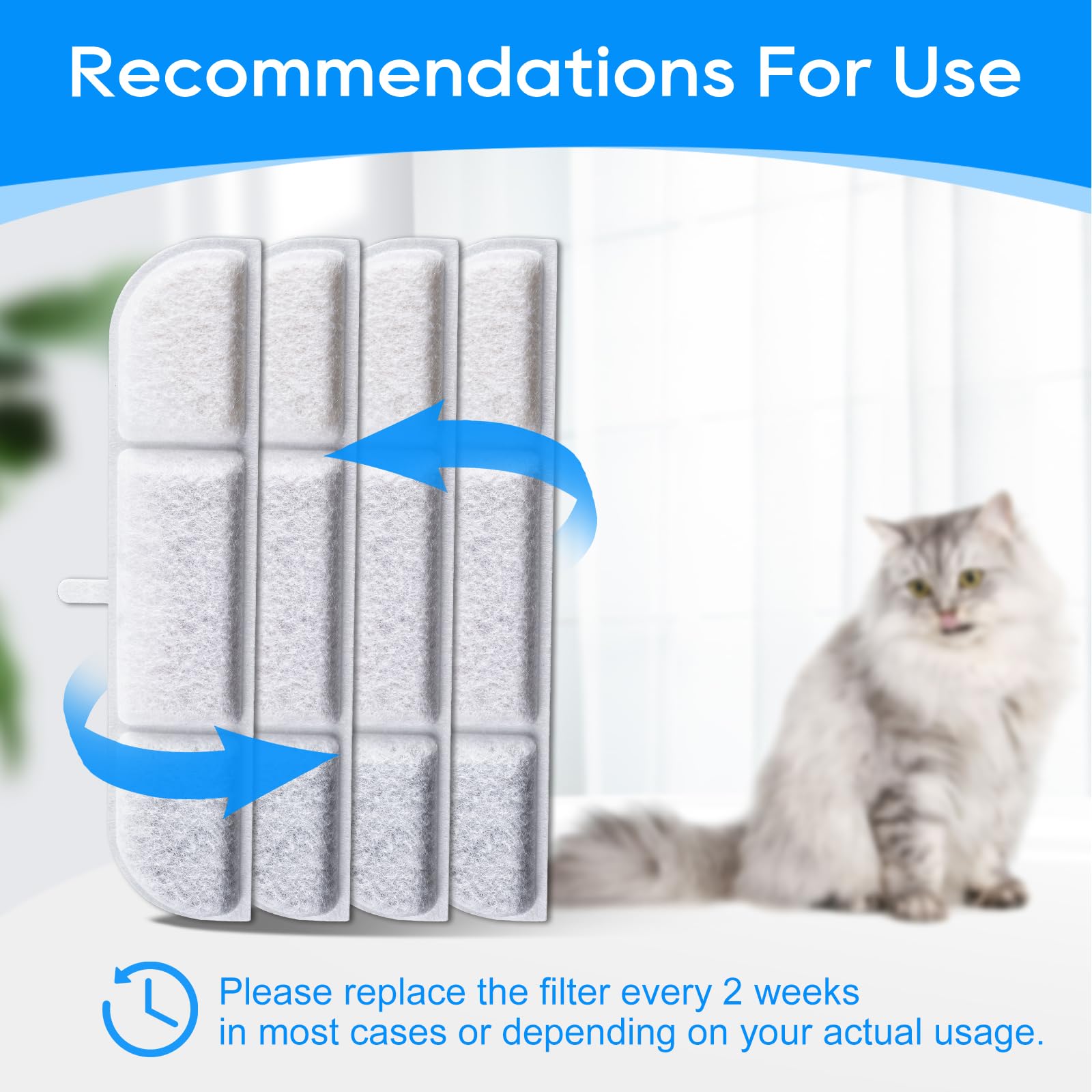 Cunina - Filtro de fuente de agua para gatos compatible con DownyPaws Fuente de agua inalámbrica para gatos de 84 oz/2.5 L, 12 paquetes de filtro de fuente para gatos funciona con pilas DPWFP6