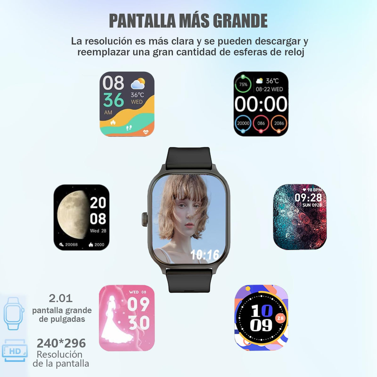 Reloj Inteligente IPOIUIYP Bluetooth 2.01 Pulgadas IP68 Deportivo para Mujer