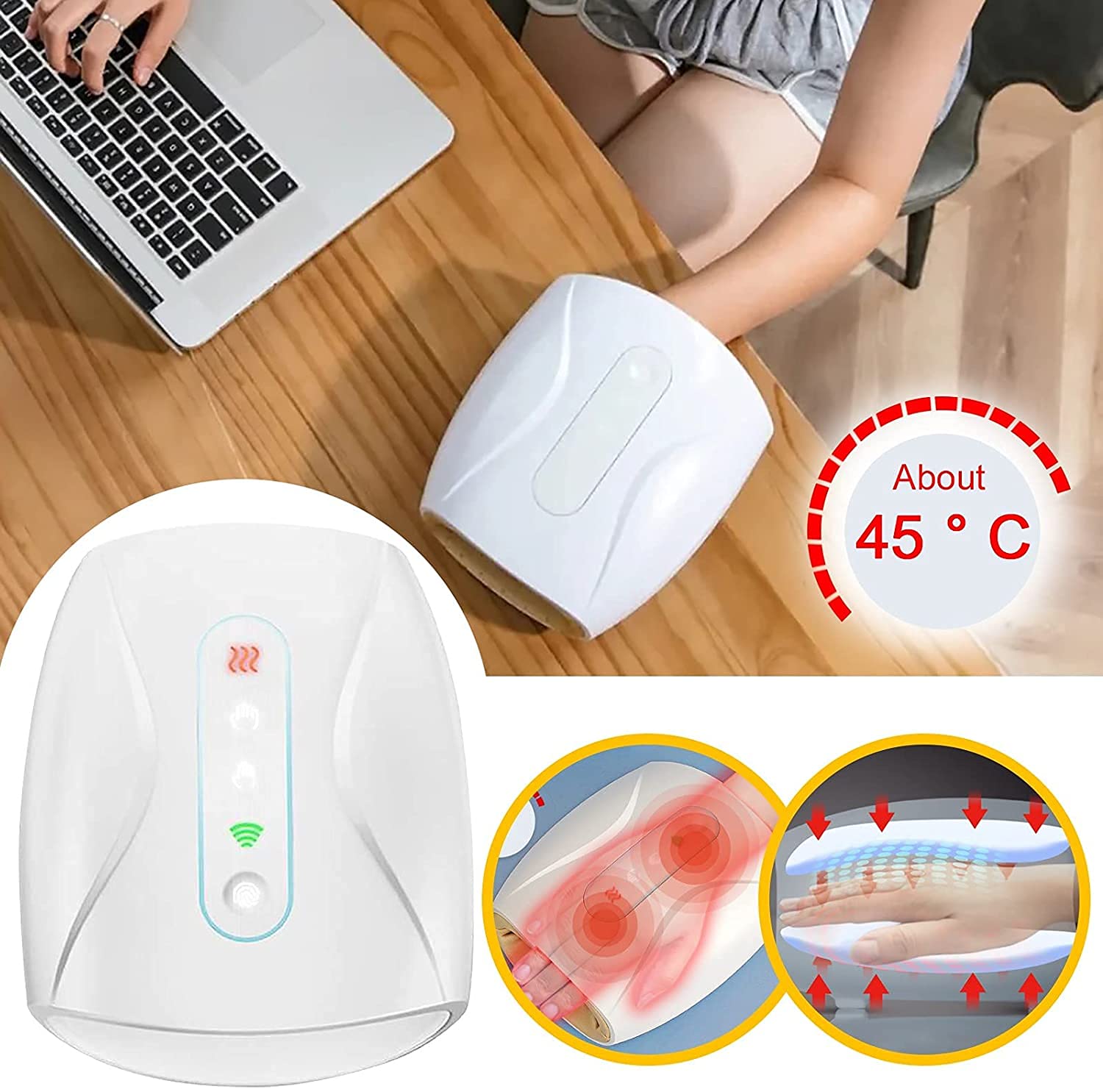 Masajeador De Mano Eléctrico Masajeador De Manos Artritis Hand Massager con Calor Compresión para El Masaje De Puntos De Acupuntura, El Alivio del Dolor, Adormecimiento del Túnel Carpiano y de Los Dedos
