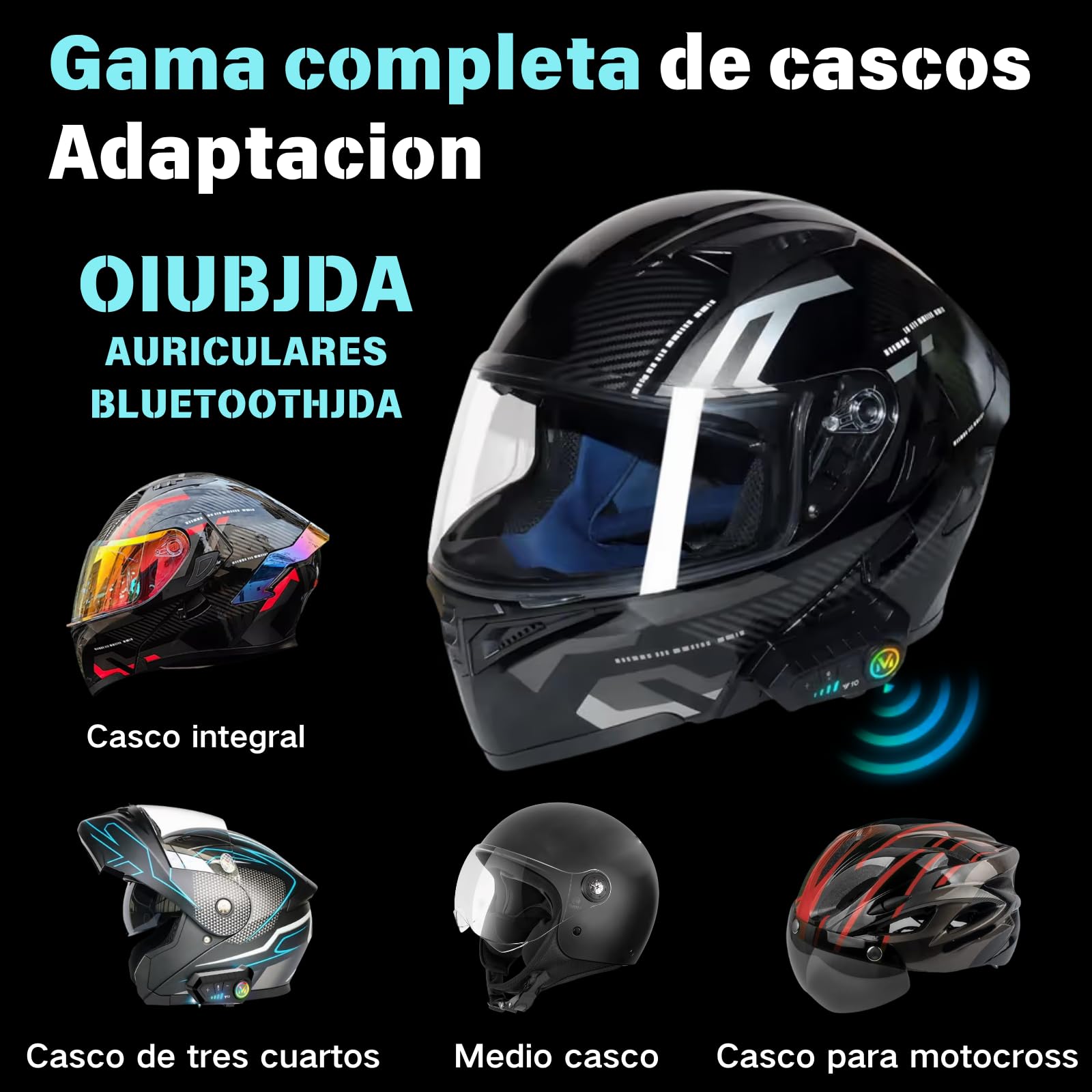 OIUBJDA Intercomunicador para Casco, Accesorios para Moto cascoImpermeable, Cancelación de Ruido Auriculares 5.3 Bluetooth para Motocicleta, micrófono Incorporado, Cable de cargadu, racion 32h, Siri
