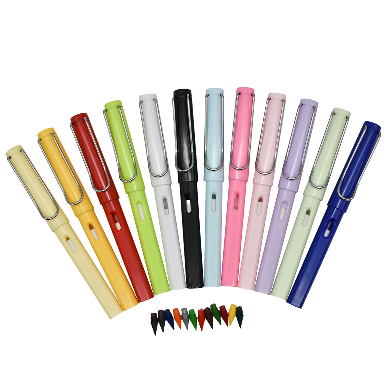 Lopenle - 12 lápices de colores eternos infinitos para colorear para siempre sin tinta con 12 puntas reemplazables, lápiz mágico para la escuela, oficina, uso profesional